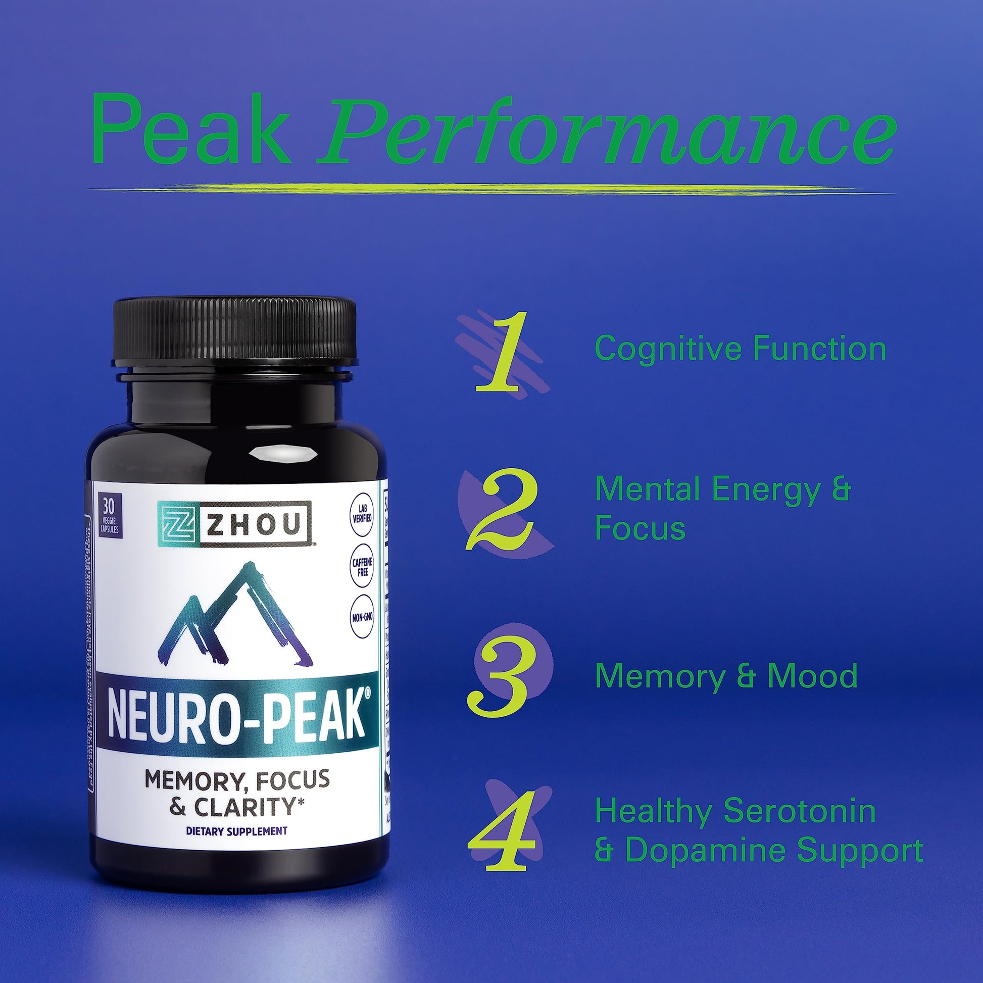 Zhou Neuro Peak Brain Support Supplement | Memory, Focus & Clarity Formula | DMAE ZhouNutrition uk supplements