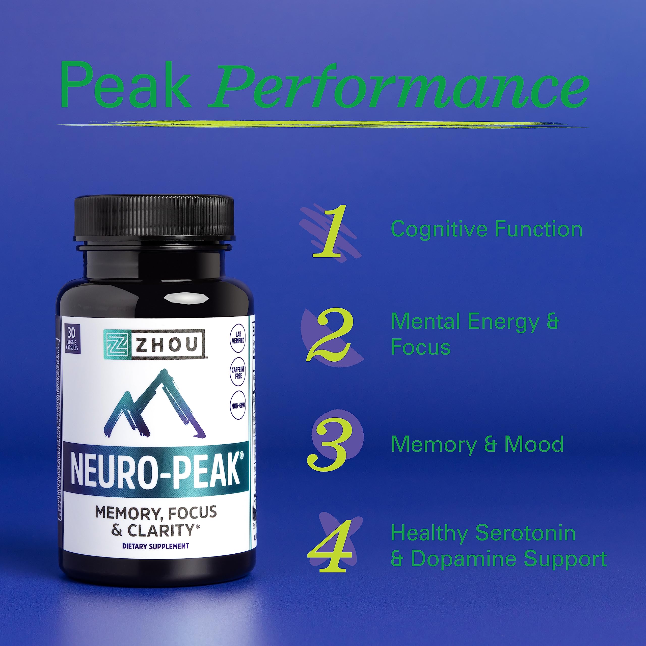 Zhou Neuro Peak Brain Support Supplement | Memory, Focus & Clarity Formula | DMAE ZhouNutrition uk supplements