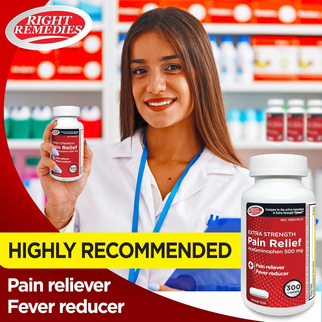 RIGHT REMEDIES Extra Strength Pain Relief, Acetaminophen 500 mg Caplets, Pain Reliever & Fever Reducer, Value Pack (300 Count), Compare to the Active Ingredient in Extra Strength Tylenol® RIGHT REMEDIES uk supplements