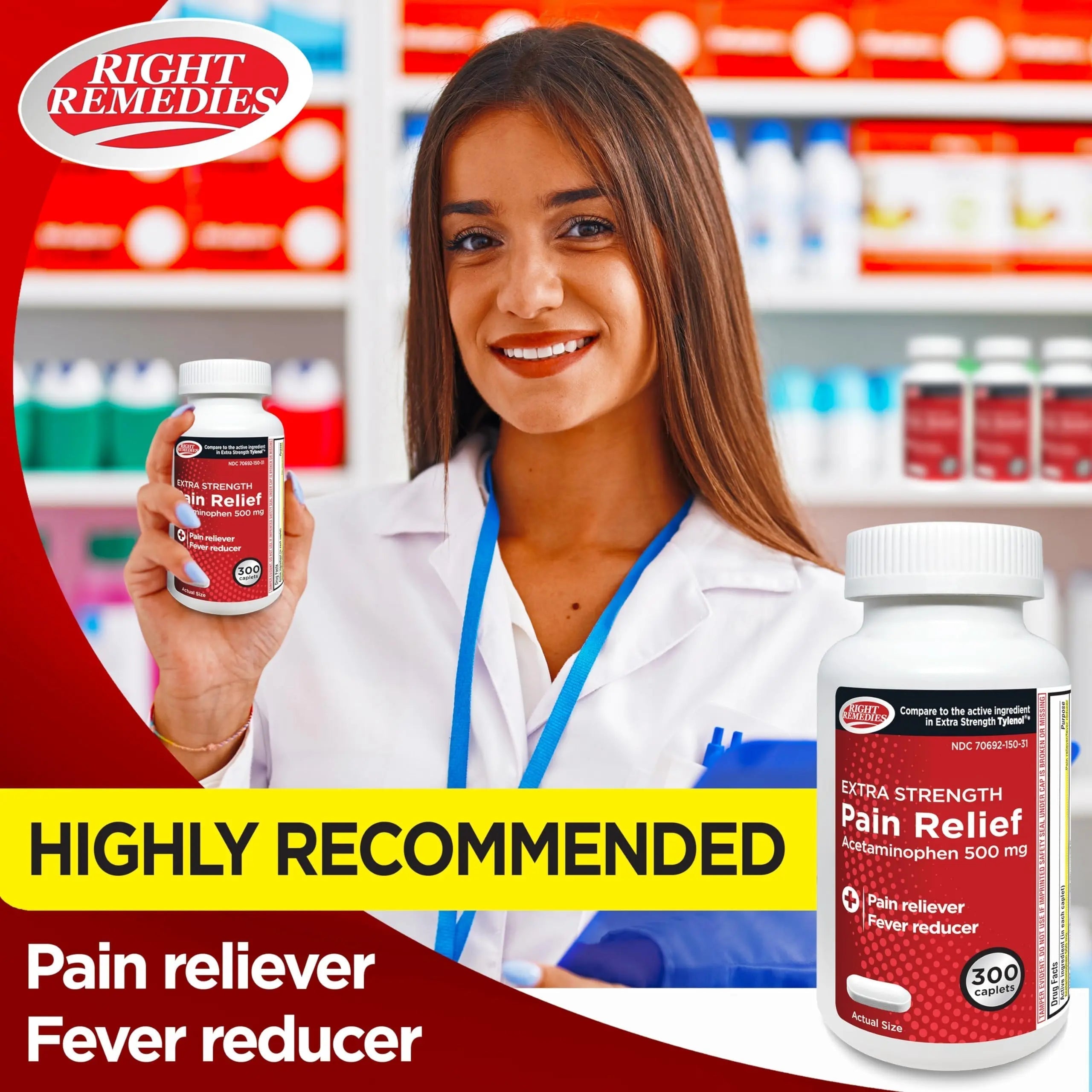 RIGHT REMEDIES Extra Strength Pain Relief, Acetaminophen 500 mg Caplets, Pain Reliever & Fever Reducer, Value Pack (300 Count), Compare to the Active Ingredient in Extra Strength Tylenol® RIGHT REMEDIES uk supplements