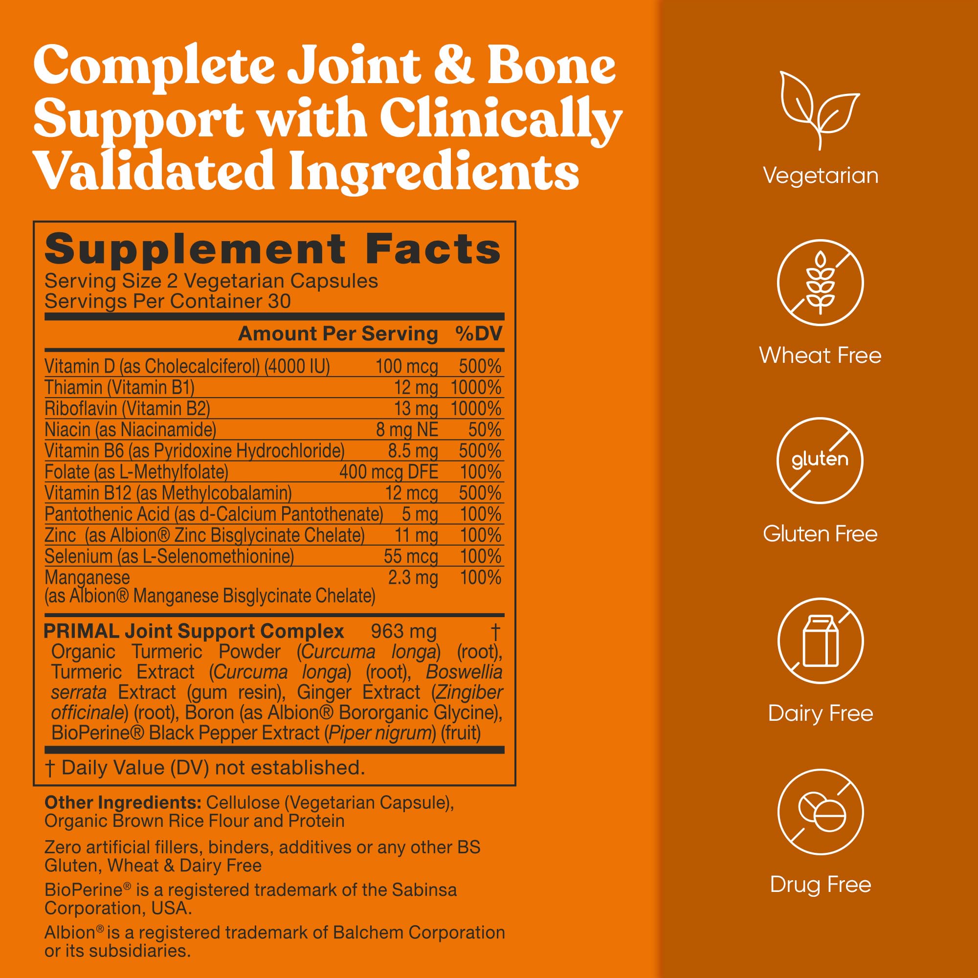 Primal Joint & Mobility Support - Advanced Joint Support Supplement for Women and Men - Turmeric, Boswellia, Ginger and Boron for Whole-Body Flexibility, Joint Health & Comfort - 60 Veg Soft Capsules Eu Natural uk supplements