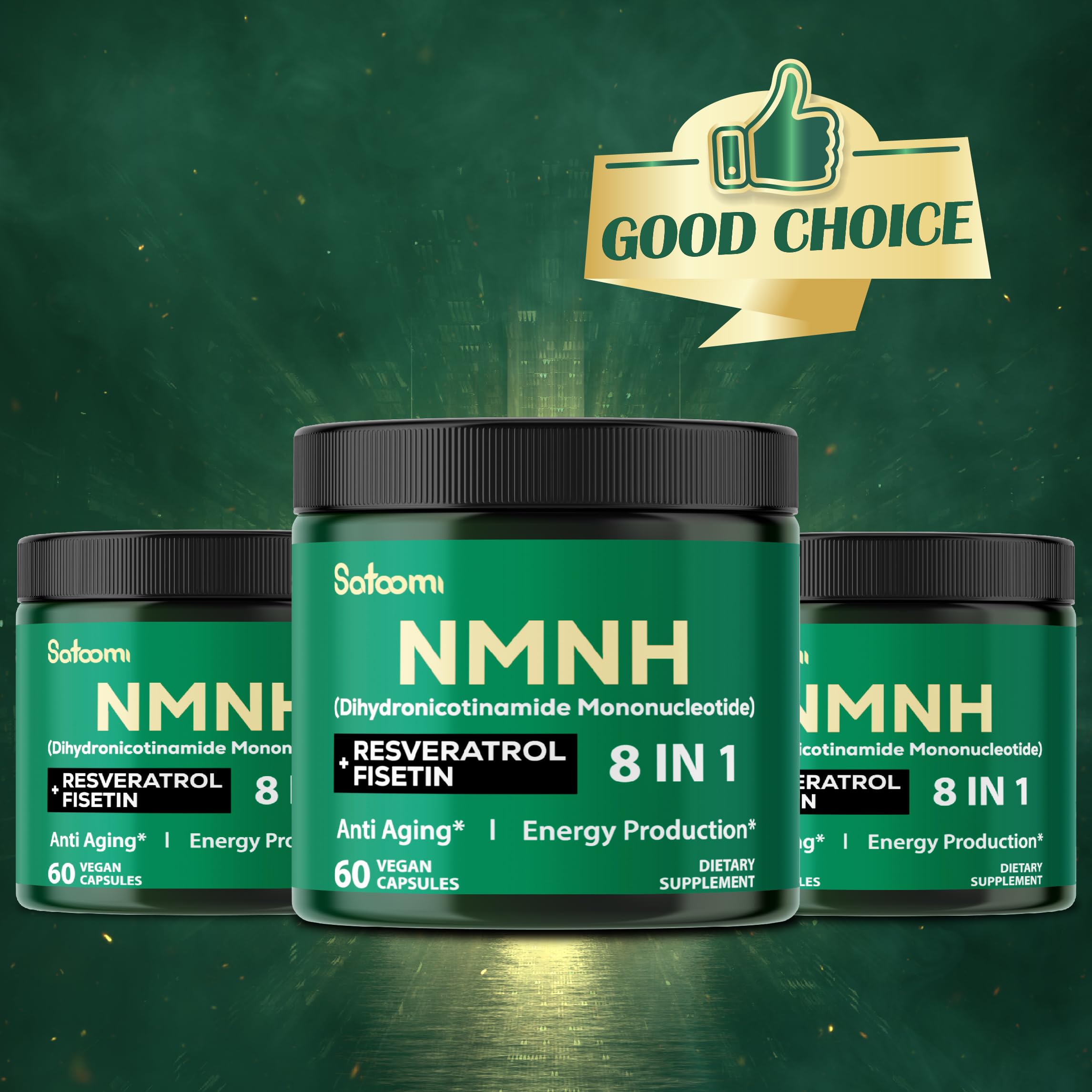 Satoomi 8in1 NMNH - NMN Supplement Alternative - NAD Supplement to Support NAD Levels Added Fisetin, Resveratrol, Quercetin, Turmeric, Berberine, Vitamin D3 & C - 60 Count for 30 Days Satoomi uk supplements