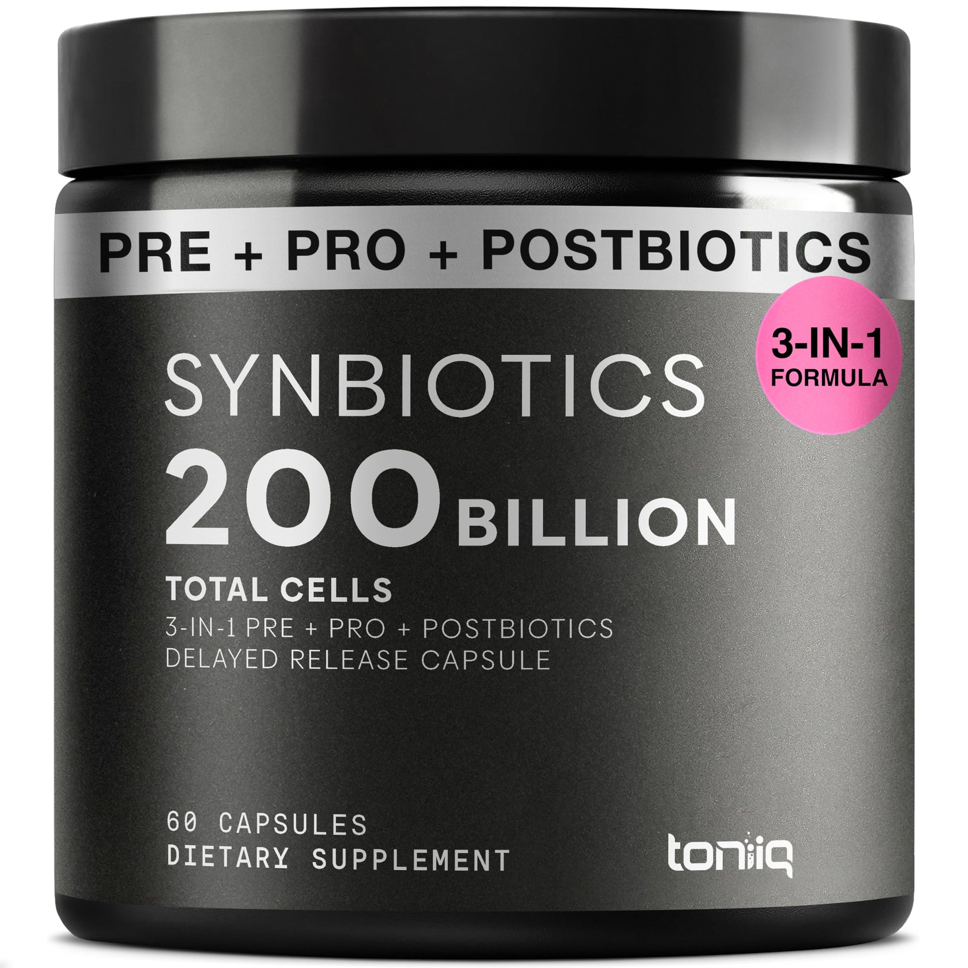 Toniiq Prebiotics and Probiotics – 200B TFU with Postbiotics IMMUSE® & ButyraGen® – 30 Strains – Shelf-Stable Synbiotic Formula – Third-Party Tested – 60 Capsules Toniiq uk supplements