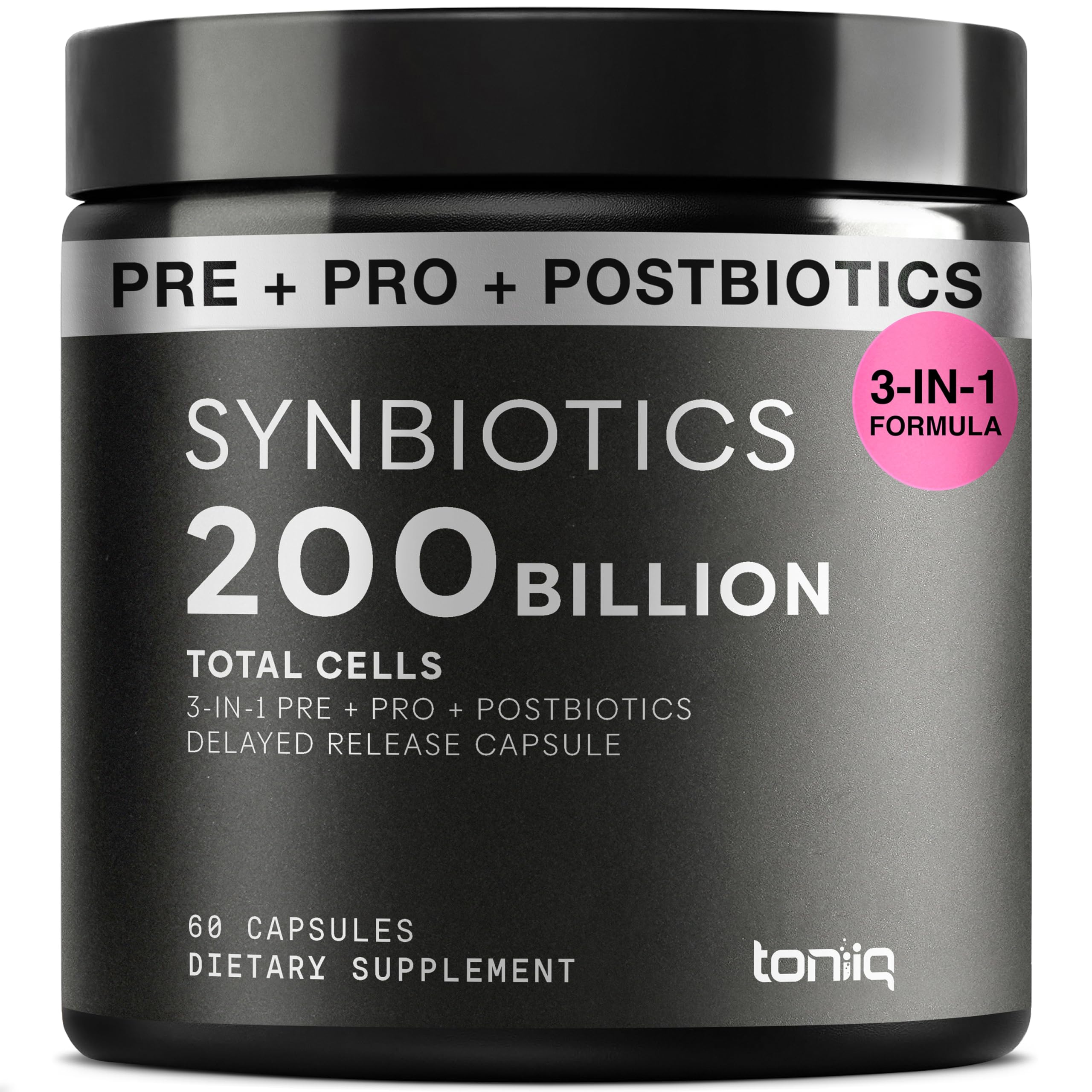 Toniiq Prebiotics and Probiotics – 200B TFU with Postbiotics IMMUSE® & ButyraGen® – 30 Strains – Shelf-Stable Synbiotic Formula – Third-Party Tested – 60 Capsules Toniiq uk supplements