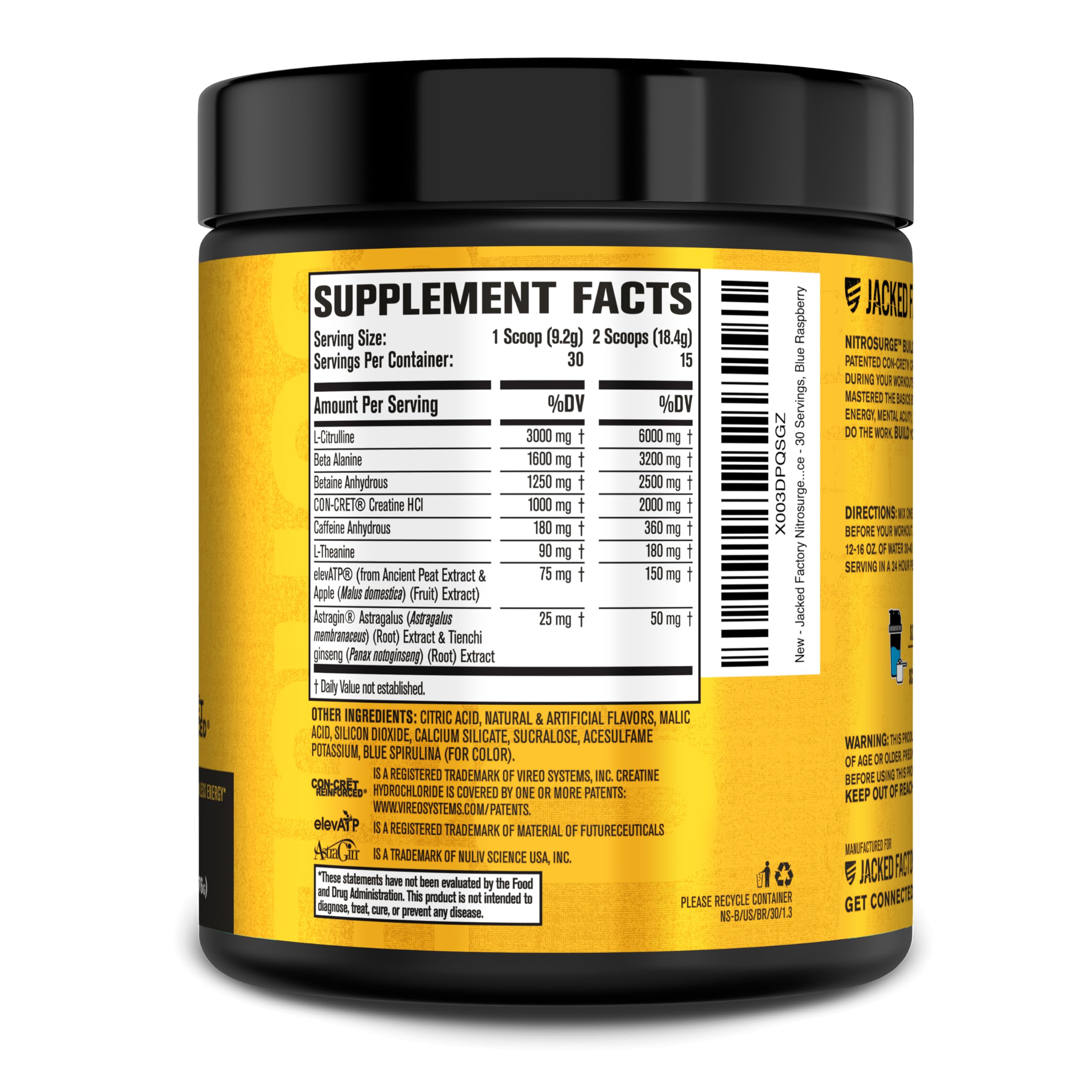 Jacked Factory Nitrosurge Build Pre Workout with Creatine for Muscle Building - Con Cret Creatine Powder & elevATP for Intense Energy, Powerful Pump, Jacked Factory uk supplements