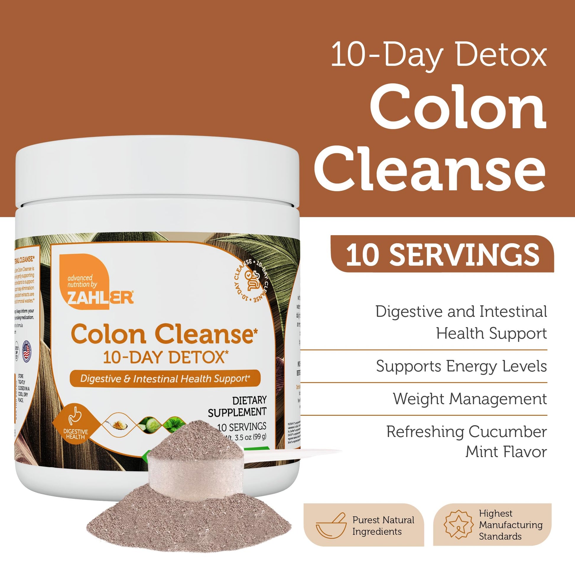 Zahler Colon Cleanse 10-Day Detox Cleanse - Cucumber Mint Flavor - Herbal Digestive Wellness - Colon Cleanser & Detox for Bowel Movement, Body Detox, Digestion Aid for Women and Men - 3.5 oz Jar Zahler uk supplements