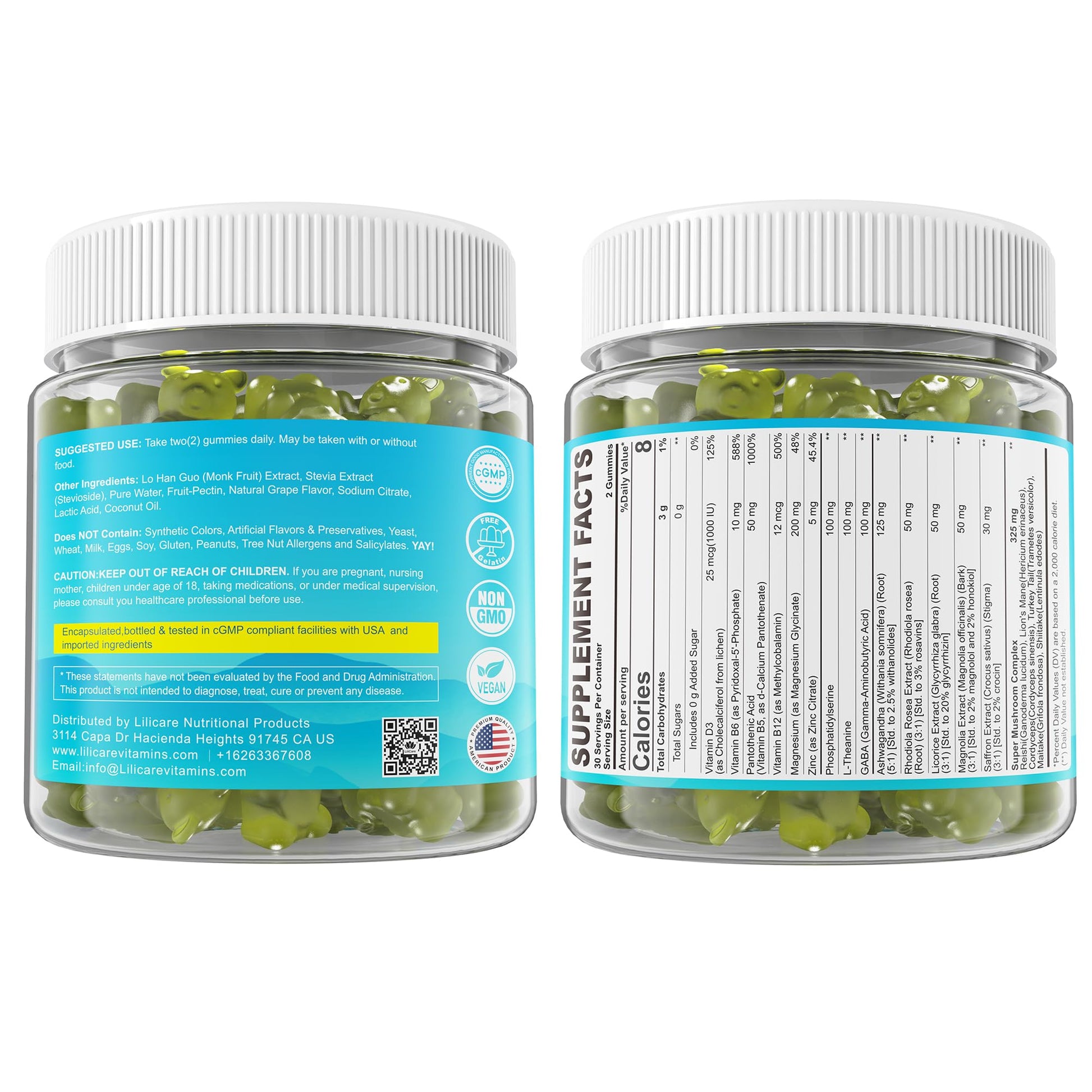Cortisol Gummies for Women & Men, Sugar Free Cortisol Reducer Supplements w/ Magnesium, Ashwagandha, Mushroom, L-theanine, Rhodiola, Vitamin B6 B12 for Cortisol Detox, Relax, Sleep Support 2 Pack LILICARE uk supplements