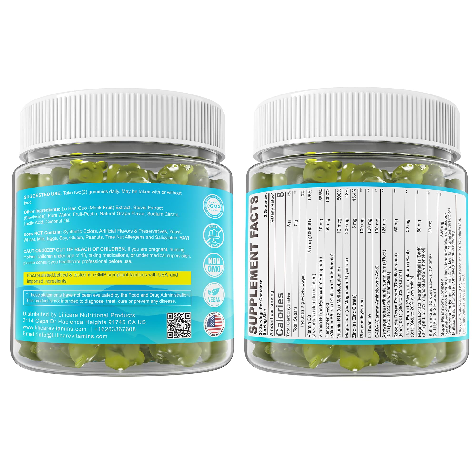 Cortisol Gummies for Women & Men, Sugar Free Cortisol Reducer Supplements w/ Magnesium, Ashwagandha, Mushroom, L-theanine, Rhodiola, Vitamin B6 B12 for Cortisol Detox, Relax, Sleep Support 2 Pack LILICARE uk supplements