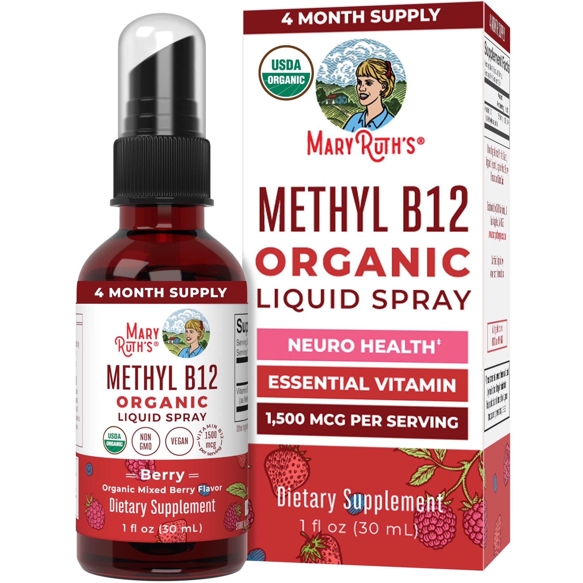 MaryRuth Organics Methyl B12 Spray | 1,500 mcg B12 Per Serving | Methylcobalamin | Energy Metabolism | Nervous System Support | Neuro Health | Vegan | Gluten Free | Sugar Free | 1 Fl Oz MARYRUTH'S uk supplements