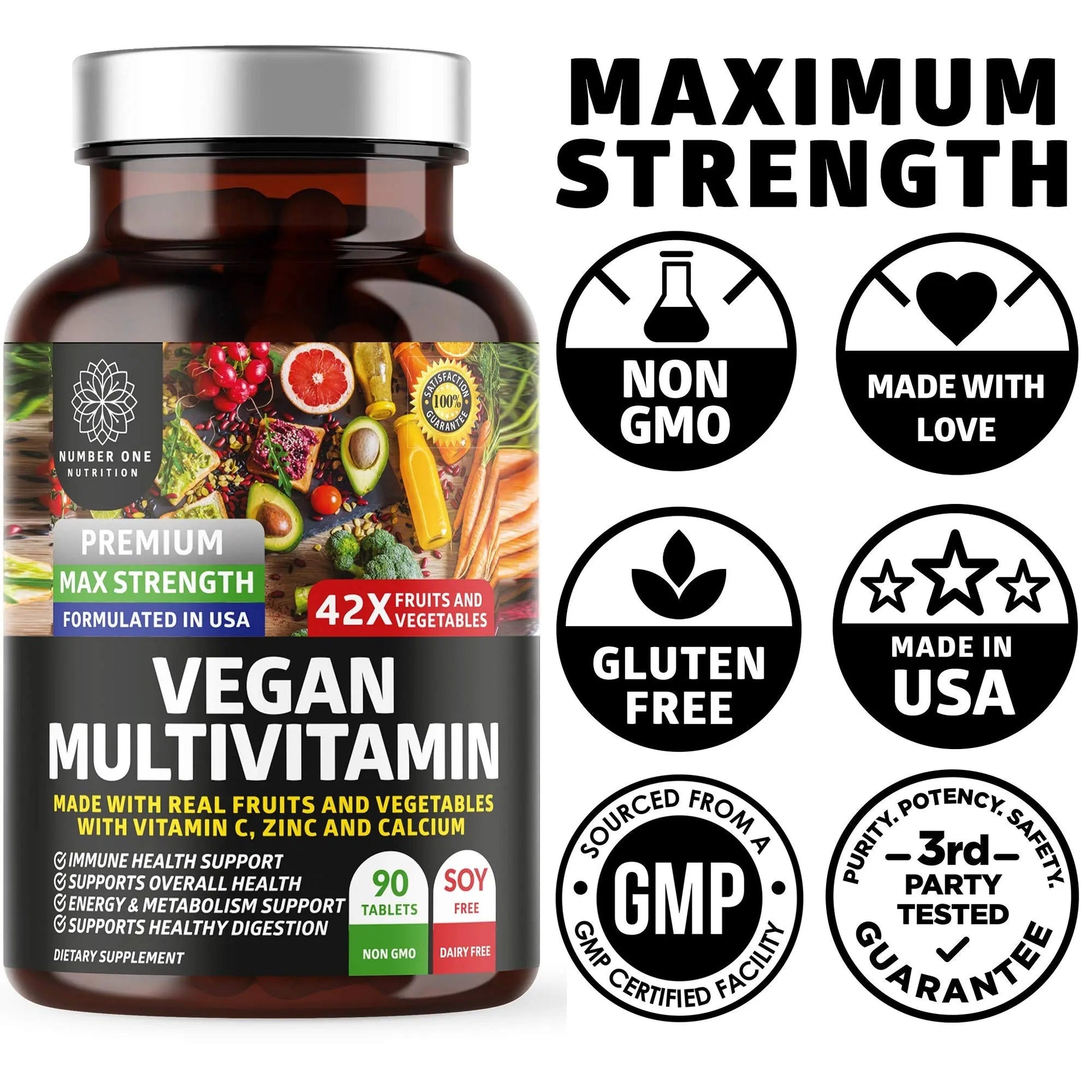 N1N Premium Plant Based Multivitamin [42 Powerful Ingredients] Men & Women Daily Multivitamins with Raw Veggies and Fruits, Probiotics Number One Nutrition uk supplements