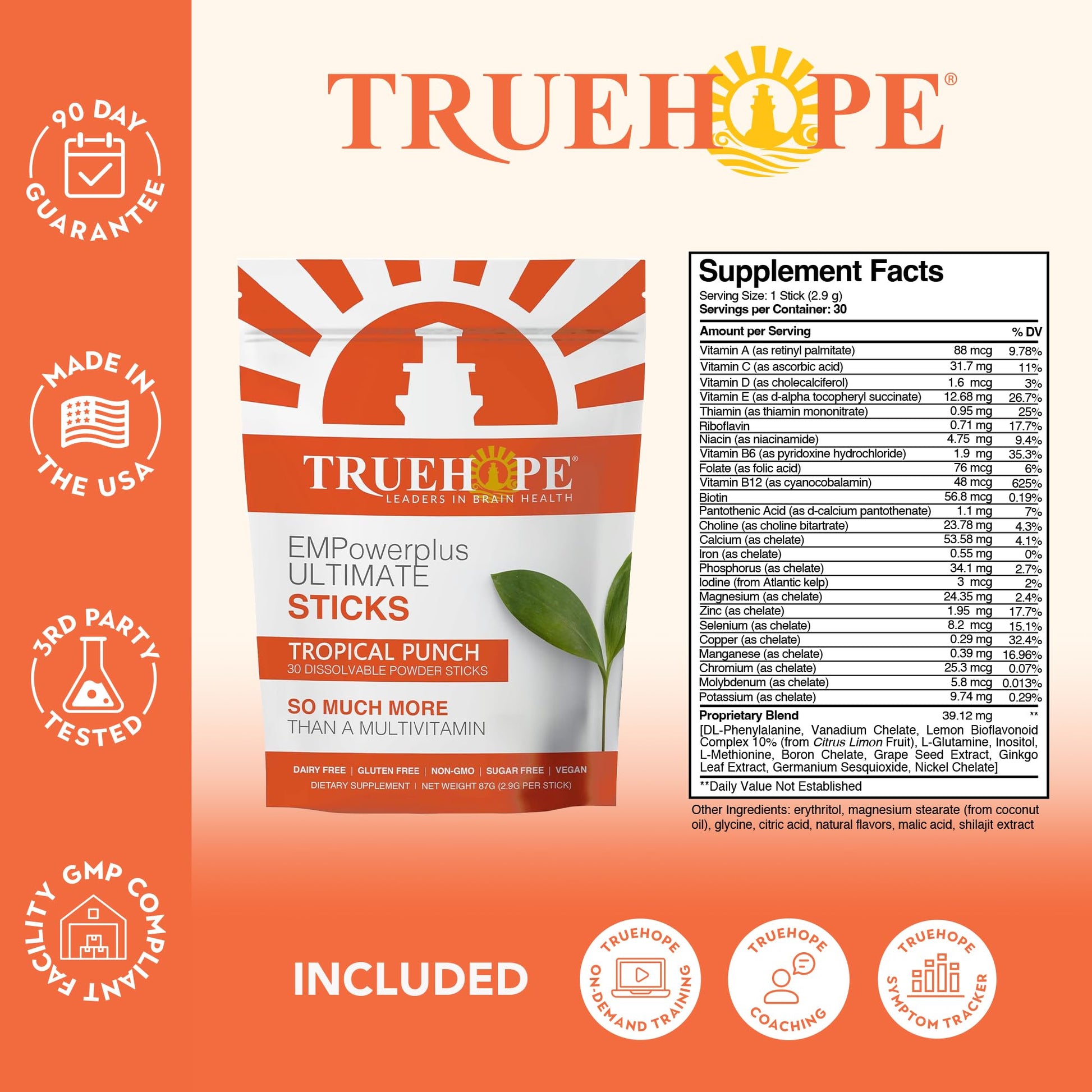 Truehope Multivitamin Nootropic Pouches with Inositol - Once-Per-Day EMPowerplus Ultimate Sticks - 30 Count (Tropical) Truehope uk supplements