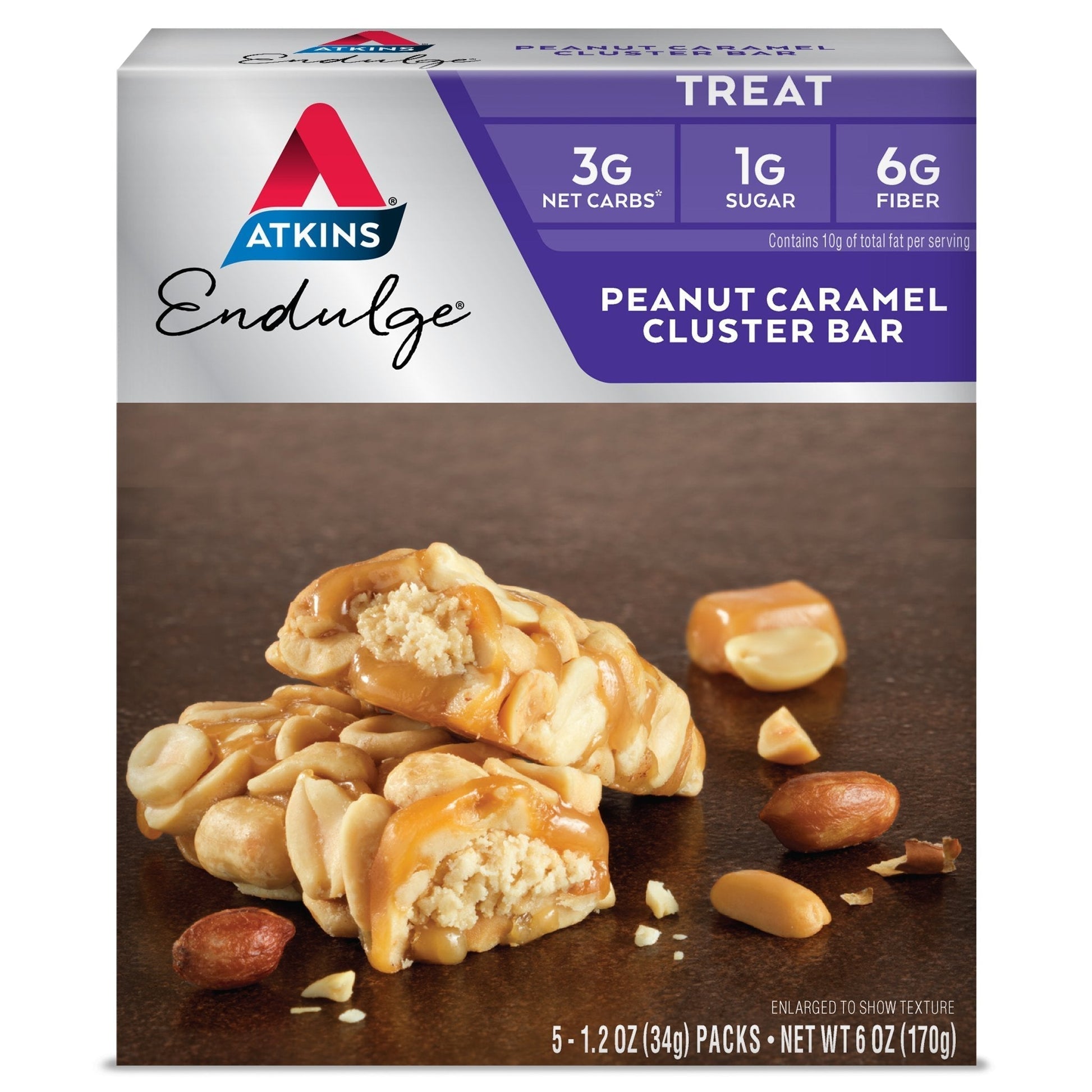 Atkins Peanut Caramel Cluster Bar, Dessert Favorite, High in Fiber, 3g Net Carb, 1g Sugar Atkins uk supplements