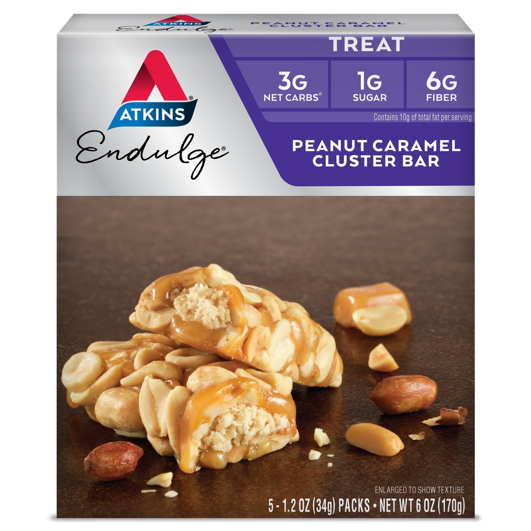 Atkins Peanut Caramel Cluster Bar, Dessert Favorite, High in Fiber, 3g Net Carb, 1g Sugar Atkins uk supplements