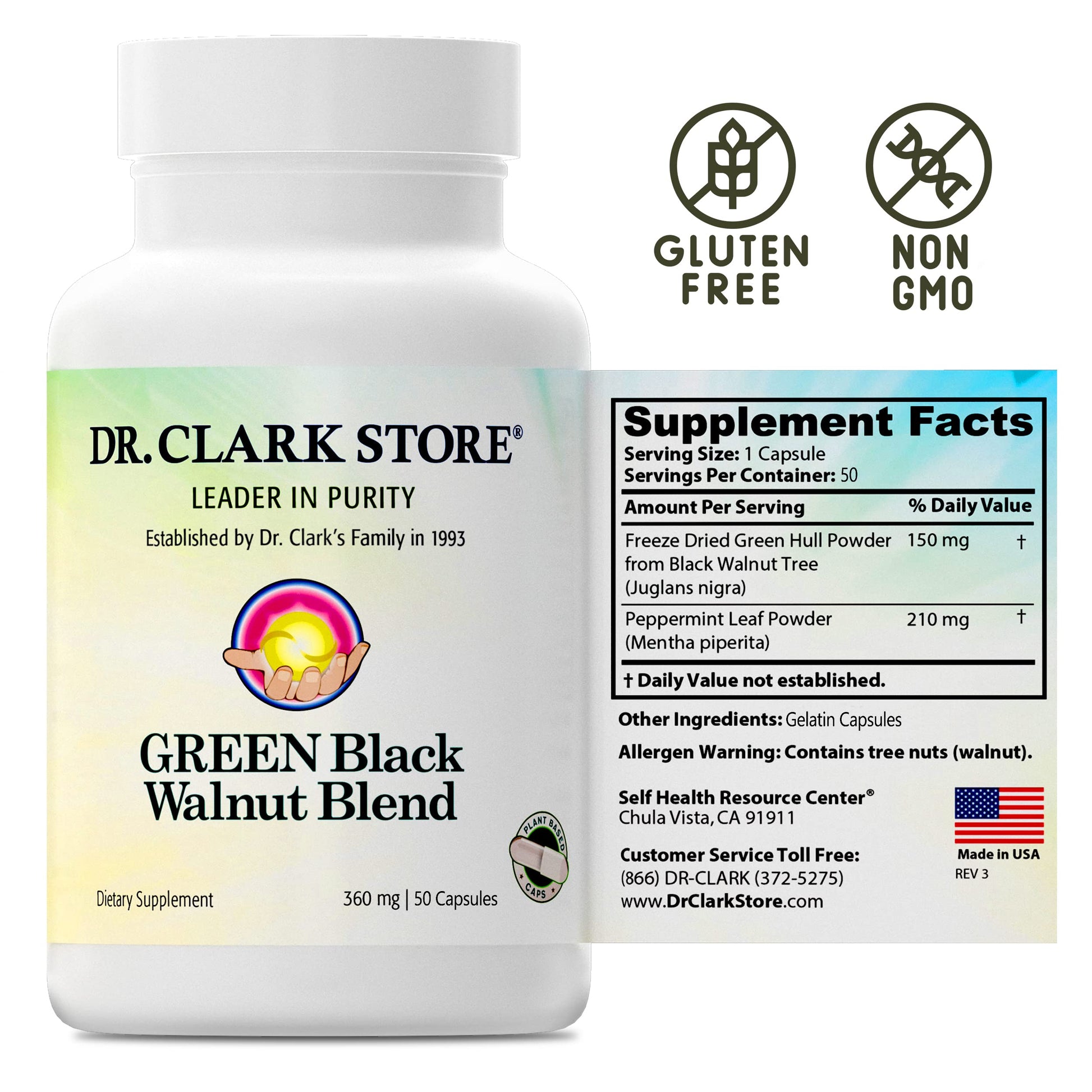 Dr Clark Green Black Walnut Blend - Freeze Dried Hull Dietary Supplement, Extra Strength Formula from All Natural Walnuts, Supports Healthy Intestinal Environment, 360mg, 50 Gelatin Capsules Dr Clark Store uk supplements