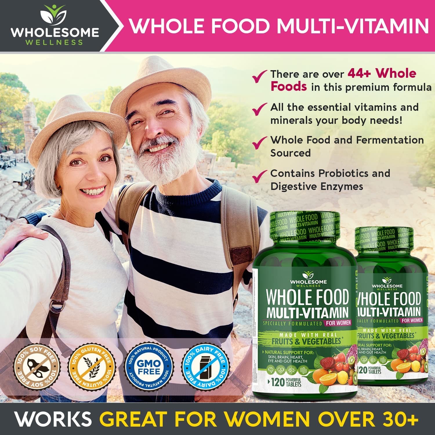 Wholesome Wellness Whole Food Multivitamin for Women - Natural Multi Vitamins, Minerals, Organic Extracts - 120 Tablets Wholesome Wellness uk supplements