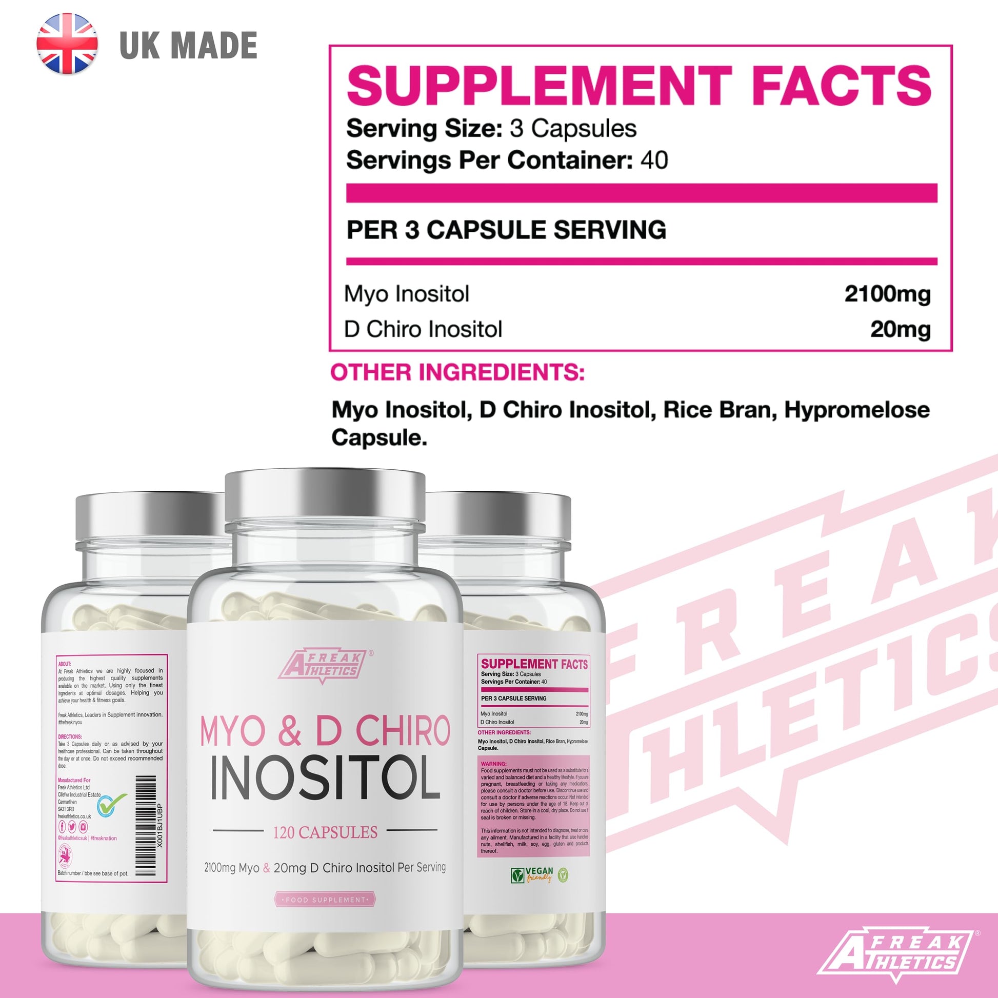 Myo-Inositol & D Chiro Inositol - Supports Women with PCOS -120 Capsules - Promotes Freak Athletics uk supplements