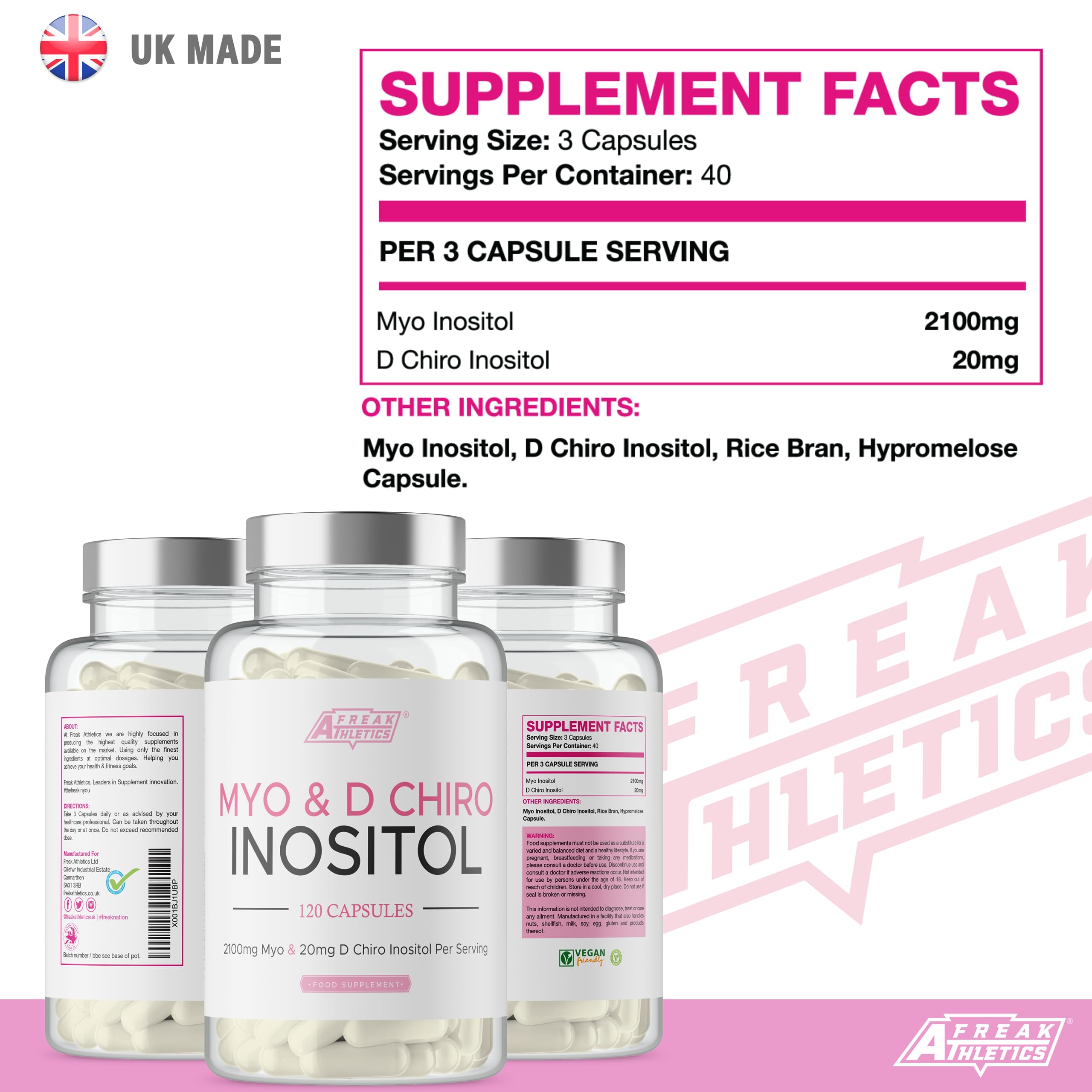 Myo-Inositol & D Chiro Inositol - Supports Women with PCOS -120 Capsules - Promotes Freak Athletics uk supplements