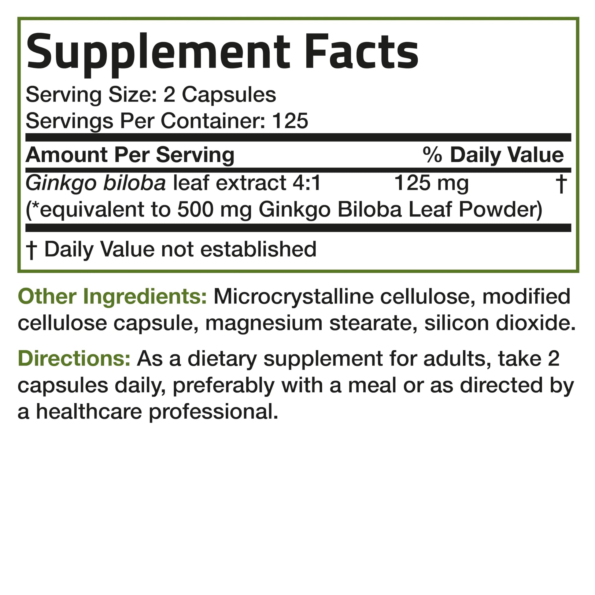 Bronson Ginkgo Biloba Extra Strength 125mg (4:1 Extract) Equivalent to 500mg Bronson uk supplements