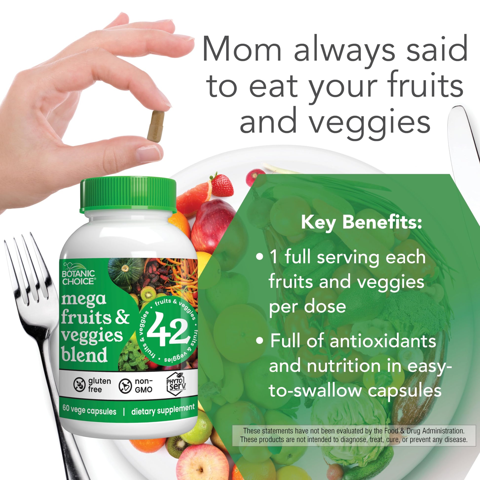 Botanic Choice Since 1910 - Mega Fruits & Veggies Blend - 42 Fruits and Vegetables - 2 Caps Daily - 60 Count Supplement - 2 Pack Botanic Choice uk supplements