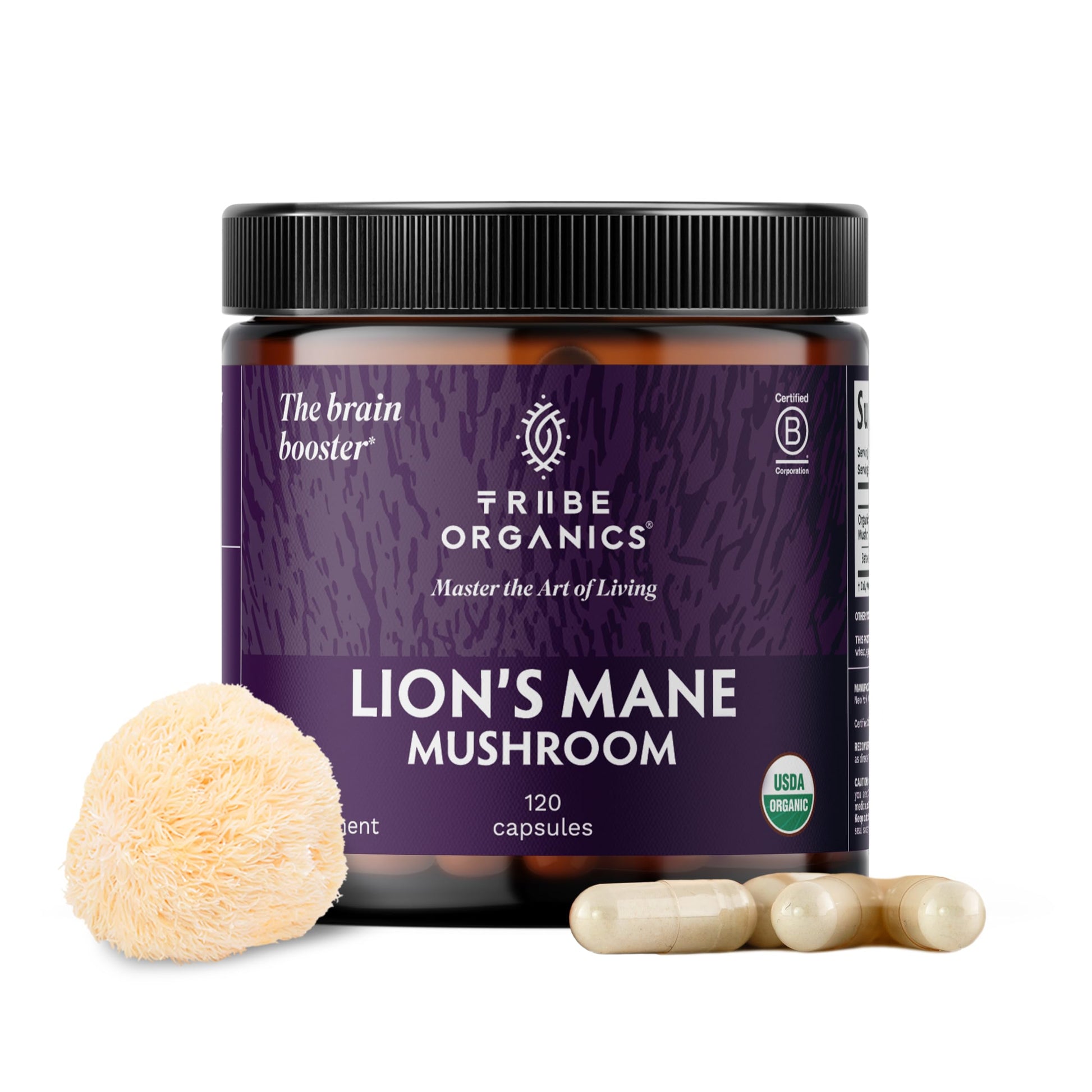 TRIBE ORGANICS Lion’s Mane Supplement 1000mg Mushroom Extract Powder - Immune System Booster & Brain Nootropic for Focus and Memory | Mental Clarity | Natural Energy and Immunity - 120 Vegan Capsules TRIBE ORGANICS uk supplements