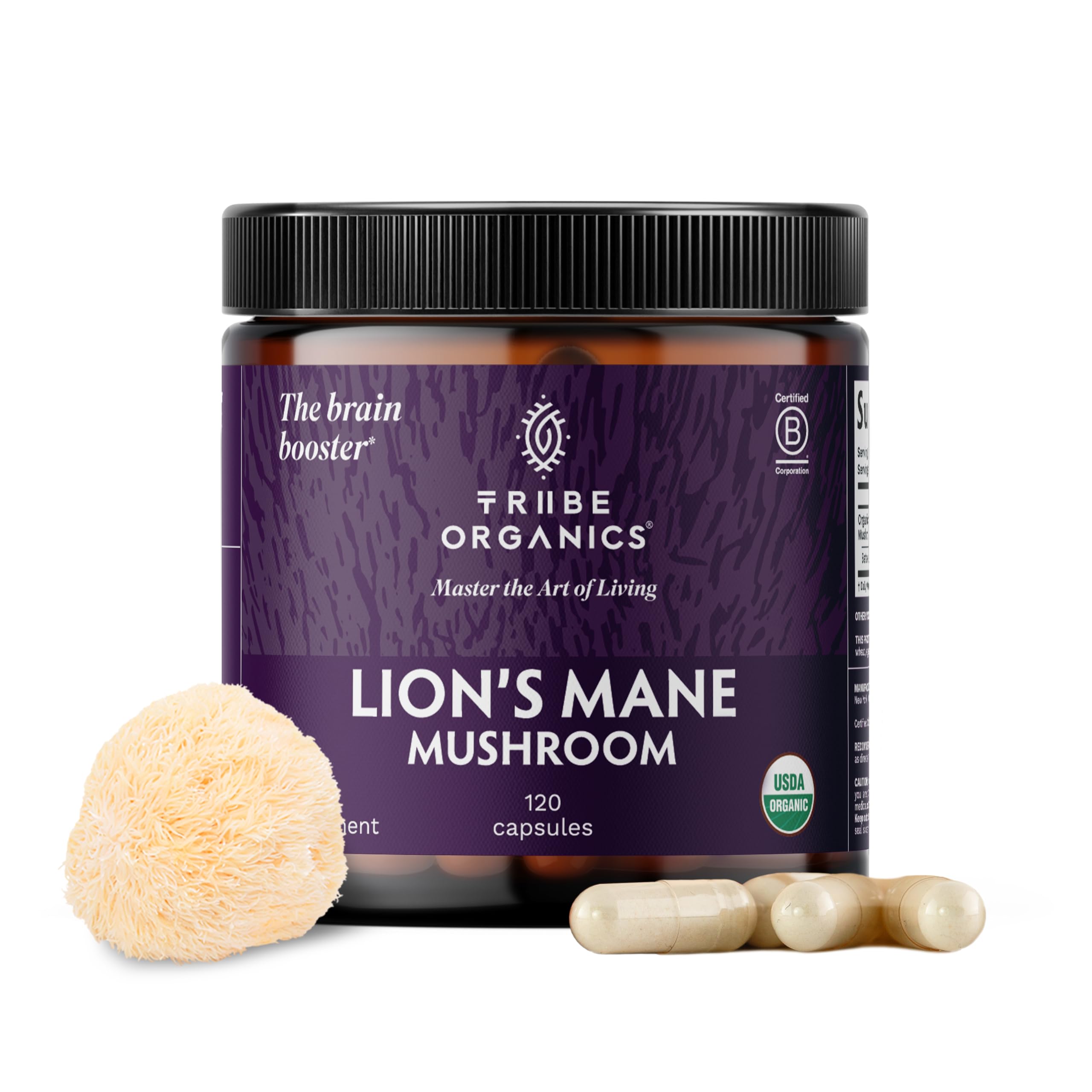 TRIBE ORGANICS Lion’s Mane Supplement 1000mg Mushroom Extract Powder - Immune System Booster & Brain Nootropic for Focus and Memory | Mental Clarity | Natural Energy and Immunity - 120 Vegan Capsules TRIBE ORGANICS uk supplements