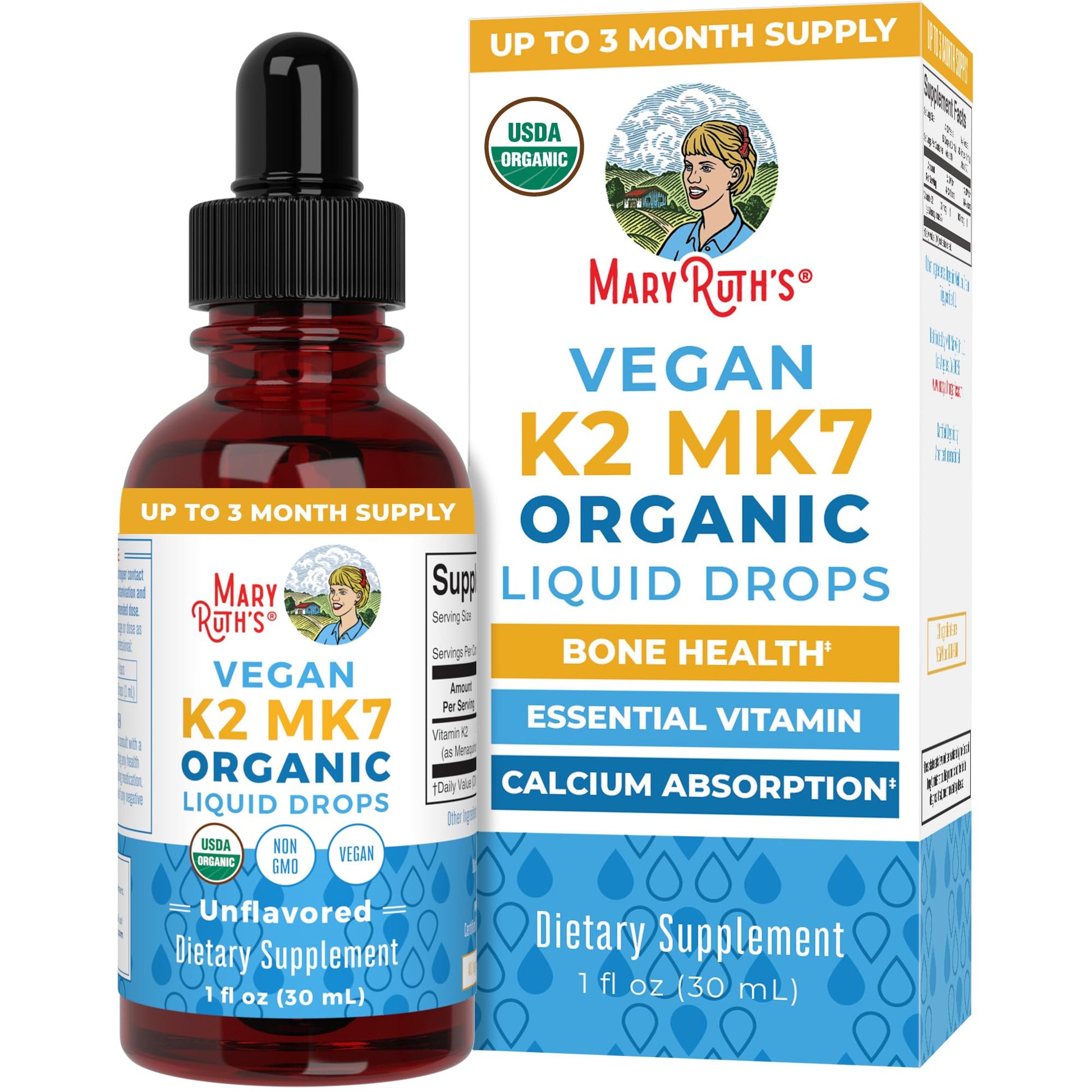 MaryRuth’s USDA Organic Vitamin K2 MK7 Liquid Drops for Adults & Kids | Sourced from Natto | Menaquinone- 7 | Vegan K2 Vitamin for Bone Health & Calcium Absorption | 1oz | Up to 90 Servings MARYRUTH'S uk supplements