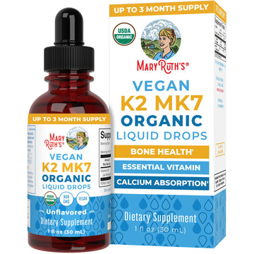 MaryRuth’s USDA Organic Vitamin K2 MK7 Liquid Drops for Adults & Kids | Sourced from Natto | Menaquinone- 7 | Vegan K2 Vitamin for Bone Health & Calcium Absorption | 1oz | Up to 90 Servings MARYRUTH'S uk supplements