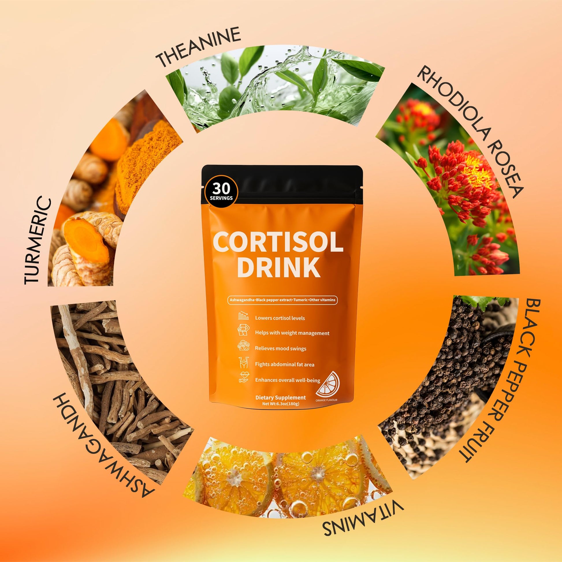 Cortisol Drink Powder - Natural Cortisol Supplements for Ashwagandha, L-Theanine, Turmeric Root, Black Pepper Extract, Relaxation, Focus, Mental Clarity oviaapo uk supplements