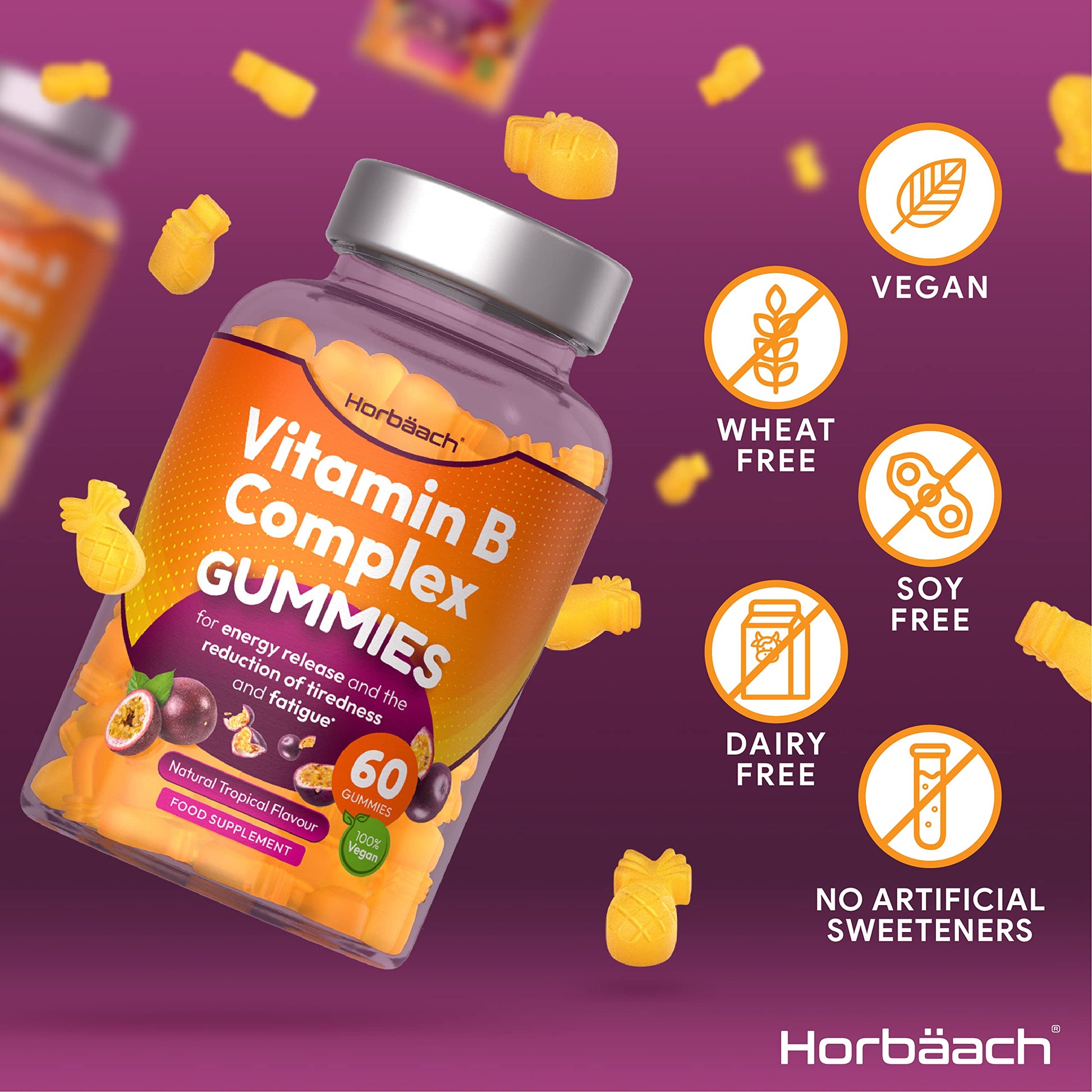 Vitamin B Complex Gummies | 60 Vegan Gummies - Tablet Alternative | High Strength B12 Horbäach uk supplements