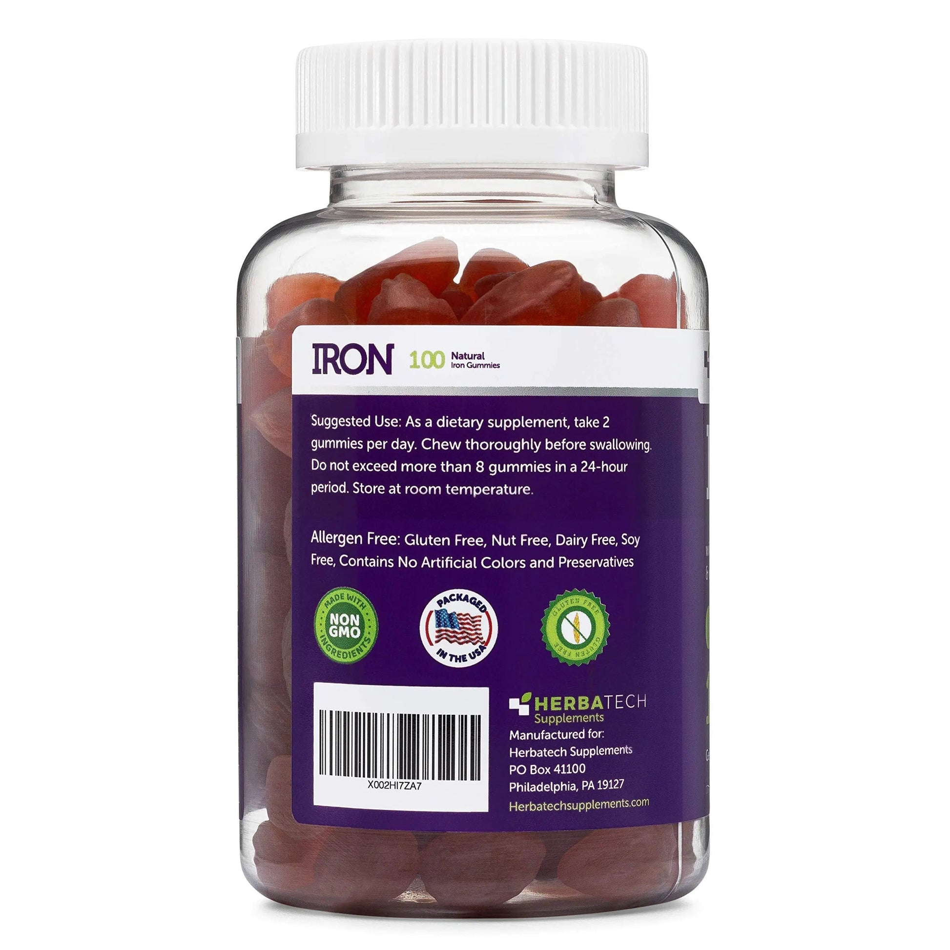 Iron Gummies for Adults and Kids, Chewable Multivitamin Supplement with Iron, Vitamin C, A, B, Zinc, Folic Acid, and Biotin (Grape Flavored) Vegan Safe Herbatech Supplements uk supplements