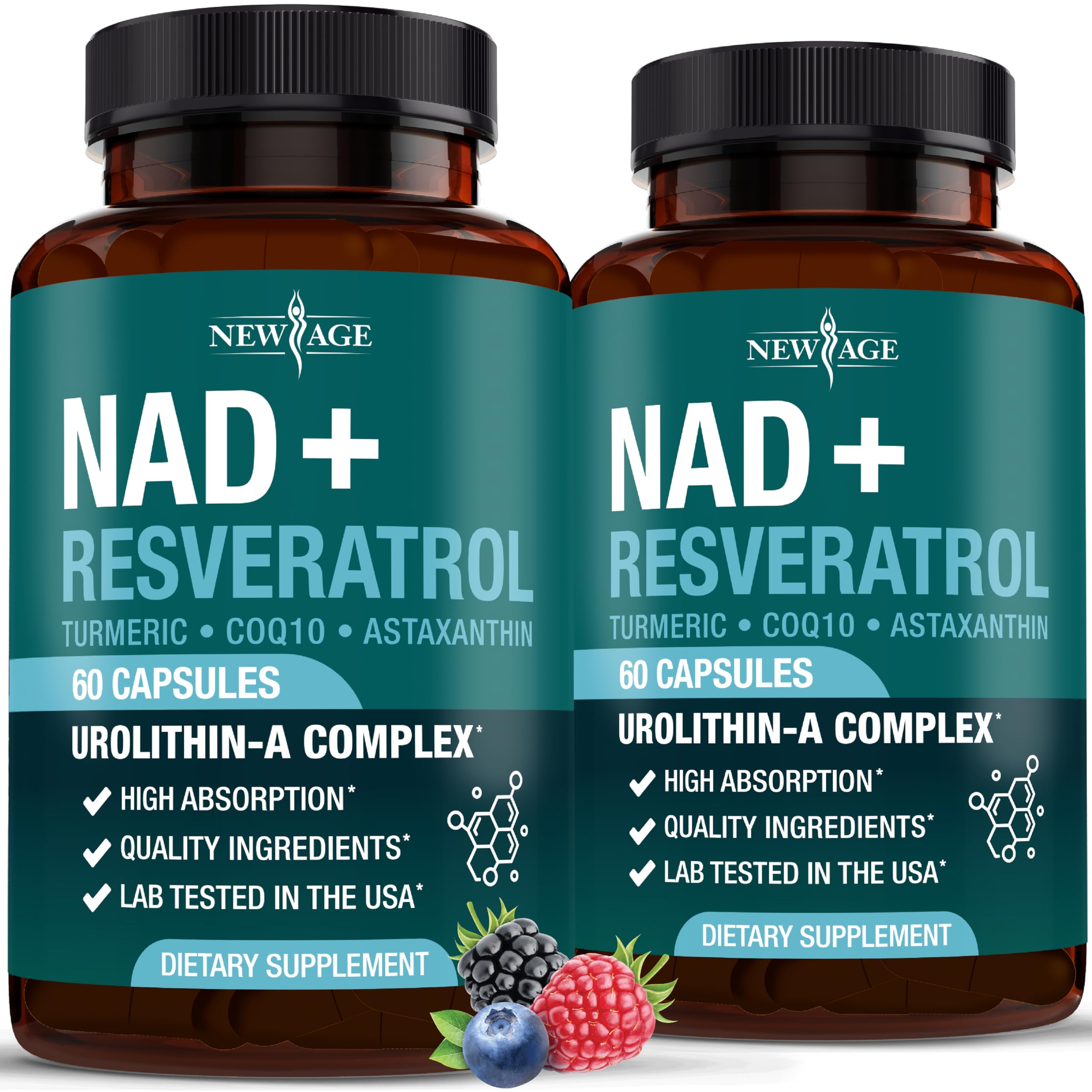 NEW AGE NAD+ Supplement Complex – NAD+ 300 mg with Astaxanthin, Urolithin A, Resveratrol, CoQ10 & Antioxidant Blend – Cellular Energy, Support or Women & Men – Vegan, Non-GMO- 120 Count NEW AGE uk supplements