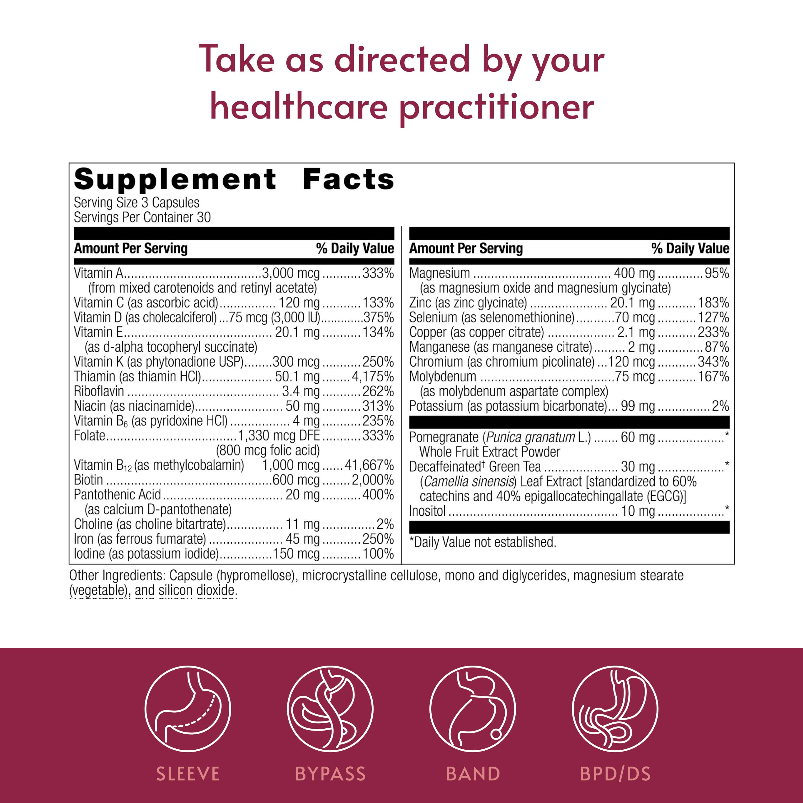 Bariatric Advantage Ultra Multivitamin with Iron - Ultra Multi with Iron - Capsule Format Multivitamin - Provides Full Complex of B Vitamins