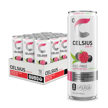 CELSIUS Raspberry Acai Green Tea, Functional Essential Energy Drink 12 Fl Oz (Pack of 12) Packaging may vary CELSIUS uk supplements