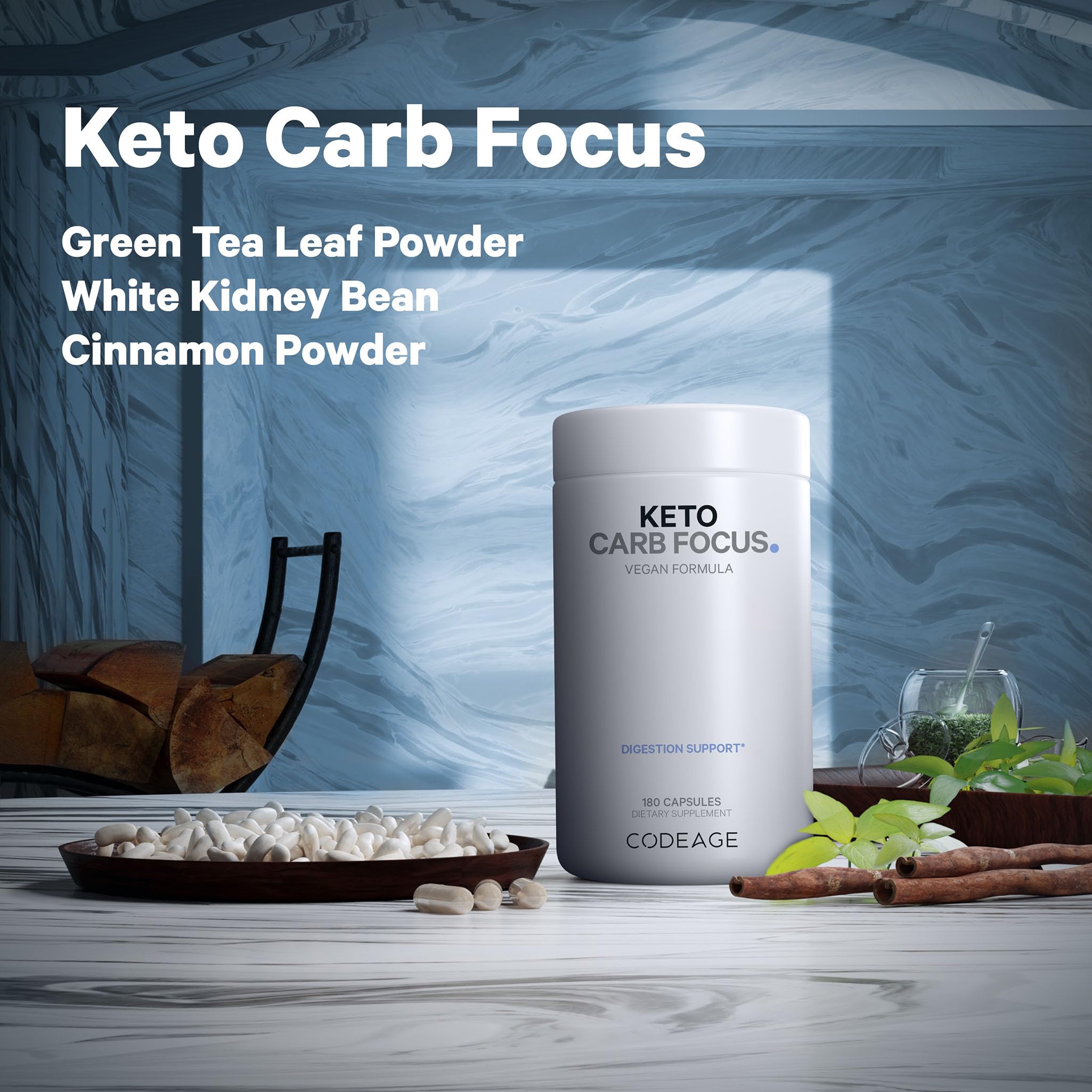 Codeage Keto Carb, White Kidney Bean, Green Tea & Cinnamon Bark Supplement, Triple Action Keto Cheat Vegan Pills, Ketogenic, Low Carb Diet Sugar, 3 Months Supply, Non-GMO, Gluten-Free, 180 Capsules Codeage uk supplements