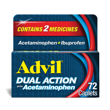 Advil Dual Action Coated Caplets with Acetaminophen, 250 Mg Ibuprofen and 500 Mg Acetaminophen Per Dose (2 Dose Equivalent) for 8 Hour Pain Relief - 72 Count Advil uk supplements