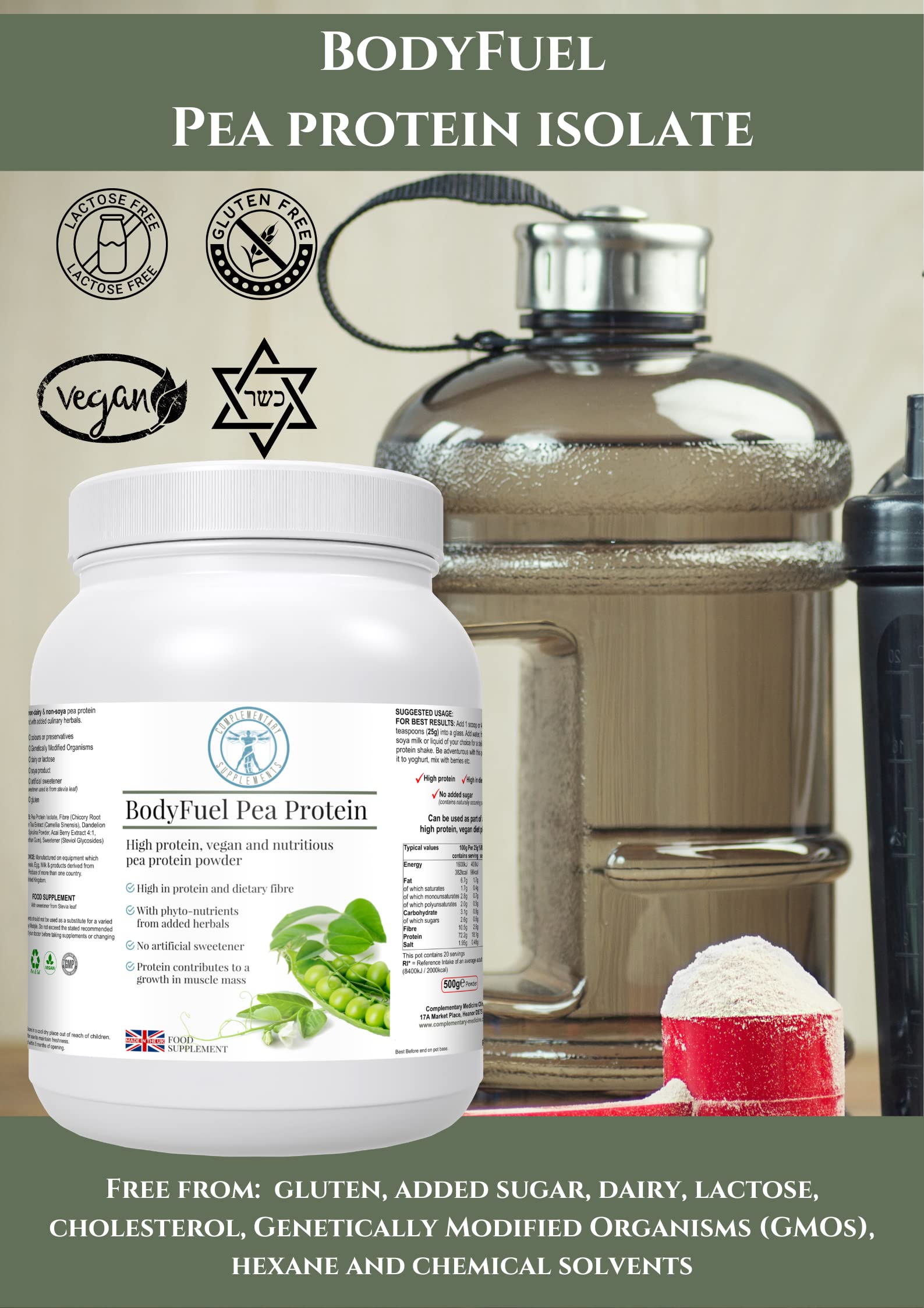 Complementary Supplements - BodyFuel Hypoallergenic Pea Protein Isolate Powder Plus Phytonutrients Complementary Supplements uk supplements