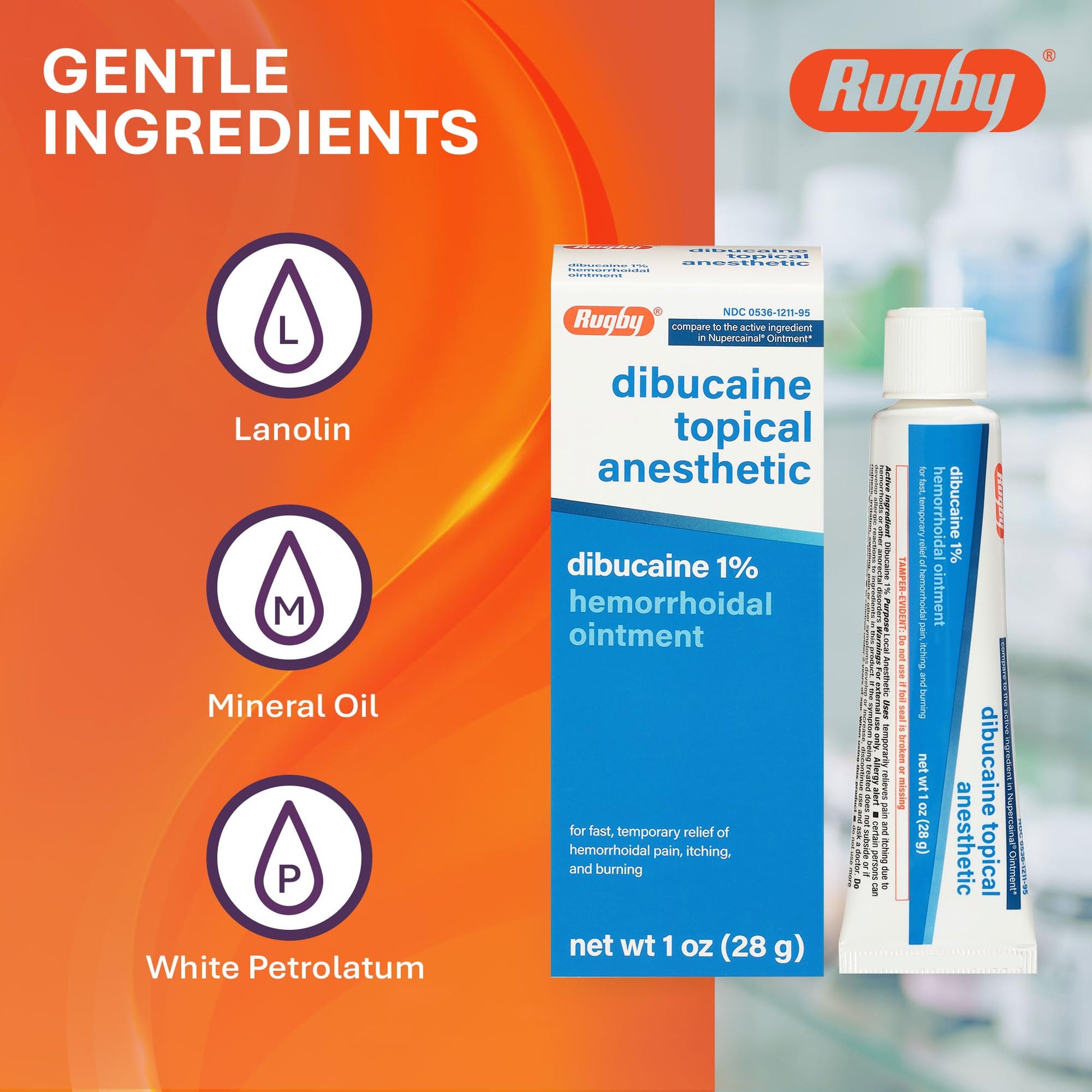 Rugby Dibucaine Topical Anesthetic 1% Hemorrhoid Ointment - Pain Relief Cream for Itching and Burning, Hemorrhoid Treatment, Anti Itch Cream 1 Oz (3 Pack) RUGBY LABORATORIES uk supplements