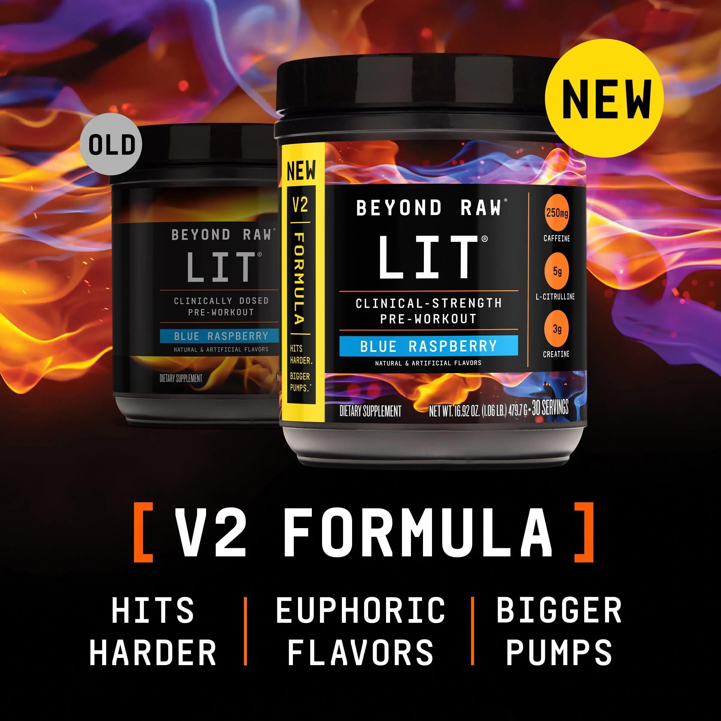 BEYOND RAW LIT V2 Clinical Strength Pre Workout Powder, Hits Harder, Bigger Pumps, Caffeine, L-Citrulline, Creatine, Blue Raspberry, 30 Servings BEYOND RAW uk supplements