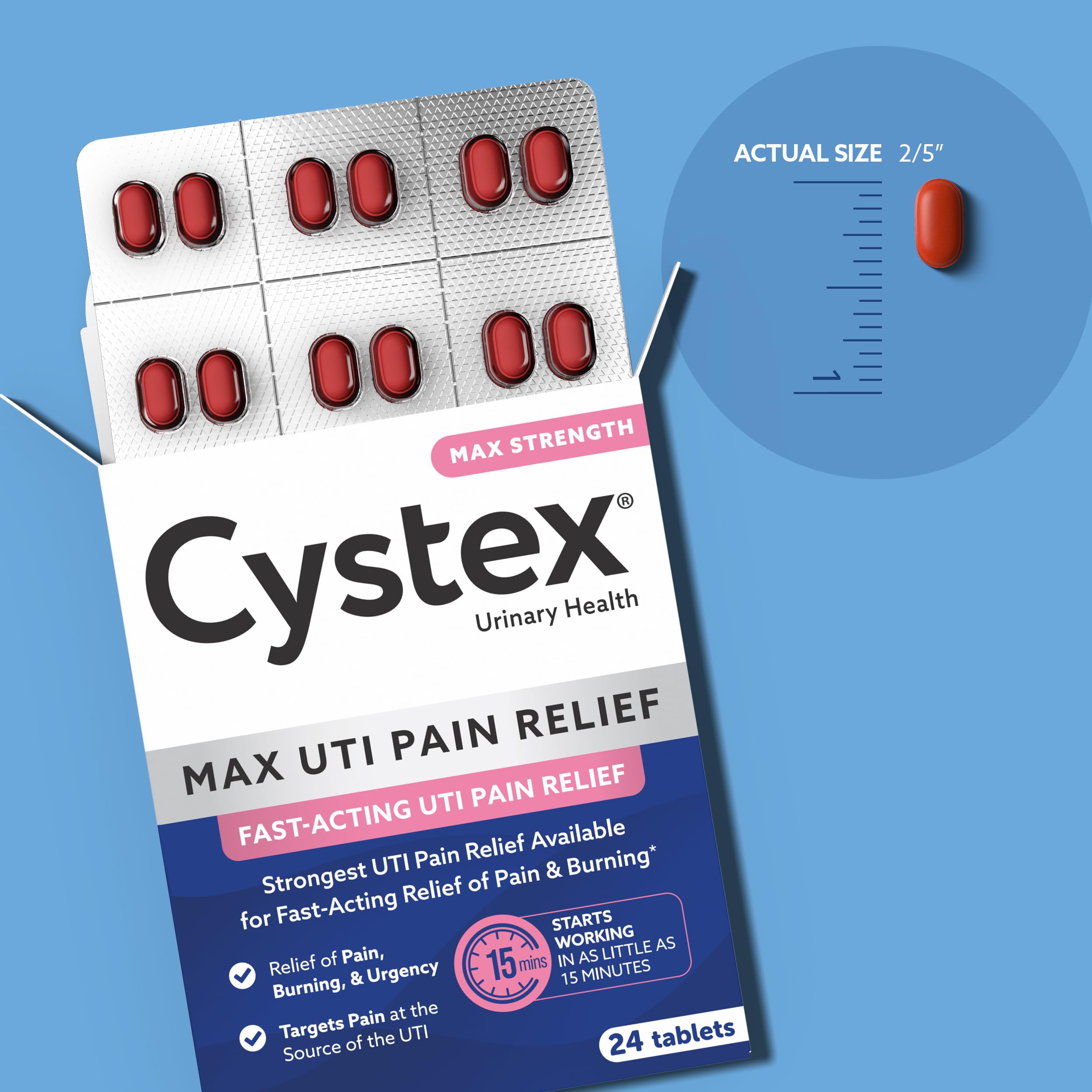 Cystex Maximum-Strength UTI Pain Relief Tablets - 99.5 mg Phenazopyridine HCl for Fast Relief of Burning, Urgency, & Bladder Discomfort - Non-Staining, Fast-Acting Formula - 24-Count Cystex uk supplements