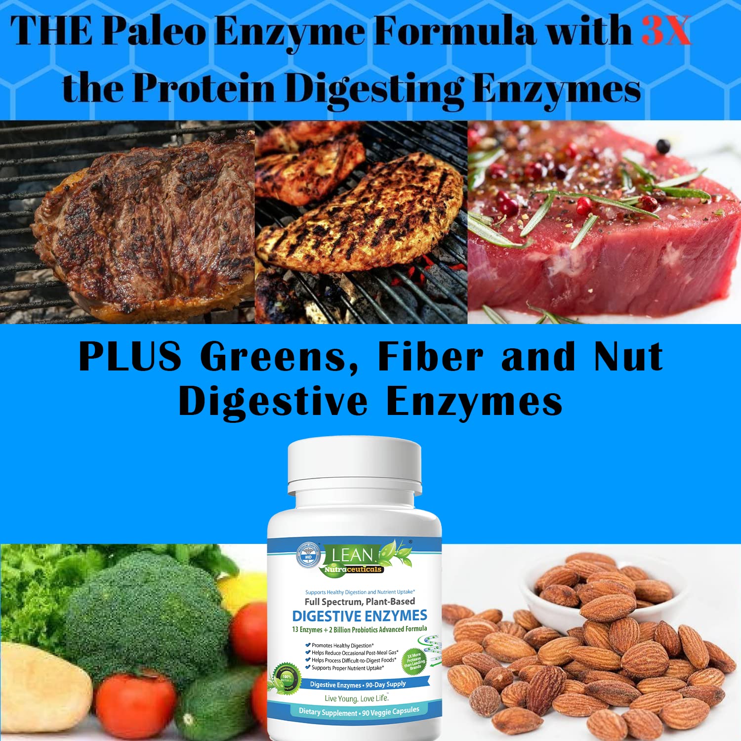 Digestive Enzymes with Probiotics, 90 Day Gut Health Supplement, 90 Cap LEAN Nutraceuticals uk supplements