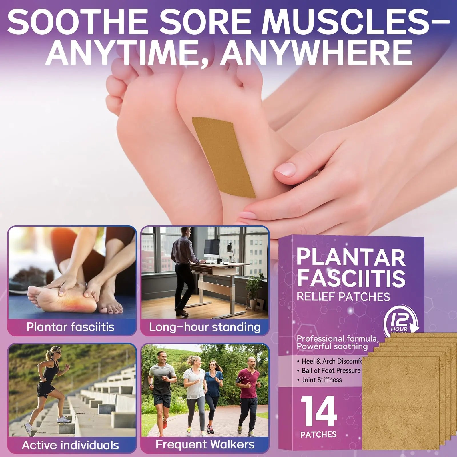 Mosconly Plantar Fasciitis Relief 14 Pcs, Natural Heel Discomfort Relief for Plantar Fasciitis, 12 Hour Maximum Strength Deep Hot, Soothing of Joint Soreness for Heel Discomfort Mosconly uk supplements