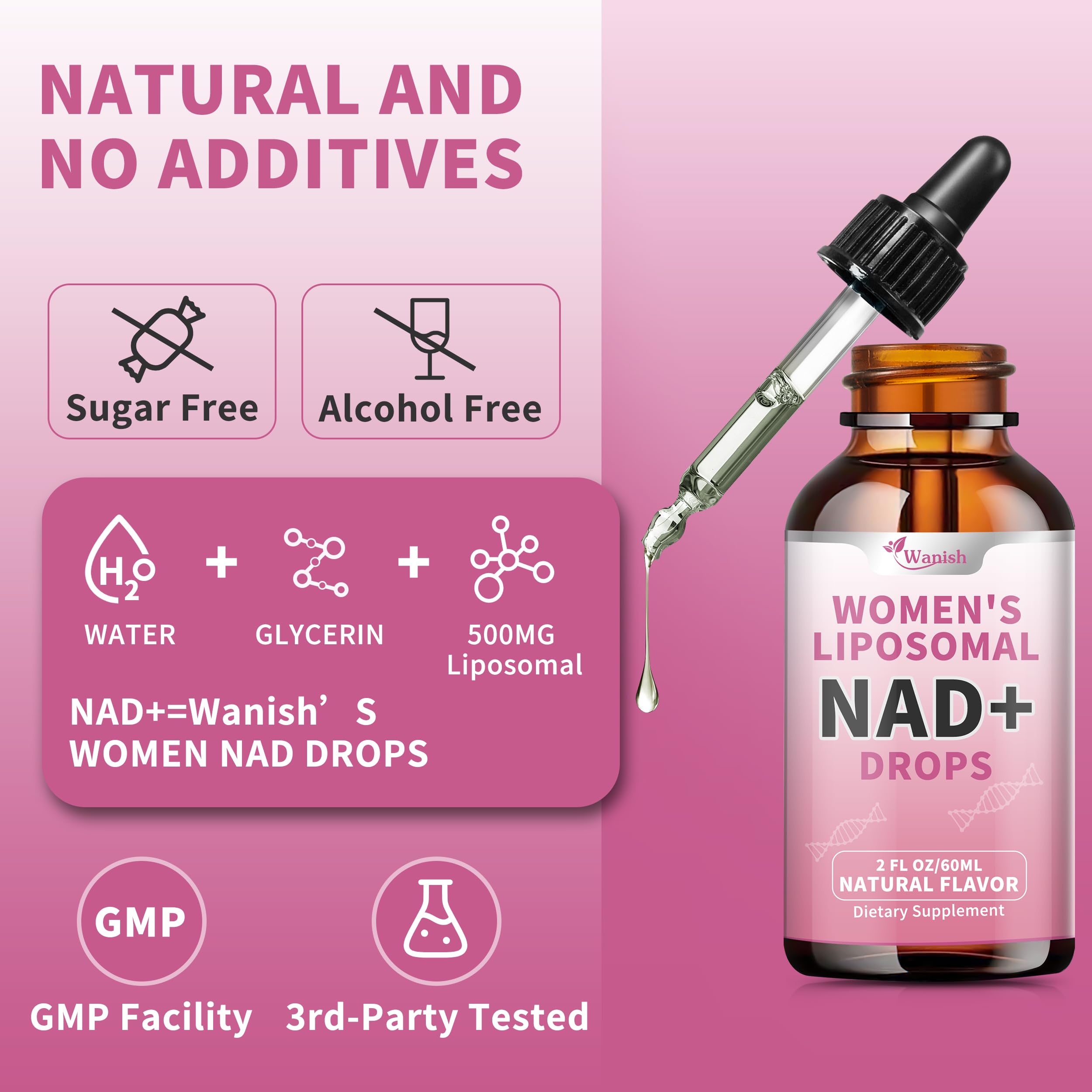 Liposomal NAD Liquid Supplement for Women, Pure 500mg NAD Nicotinamide - Cell Regeneration，Energy & Metabolism Support, Vegan,Sugar Free，Additives Free，2 Fl Oz Wanish uk supplements