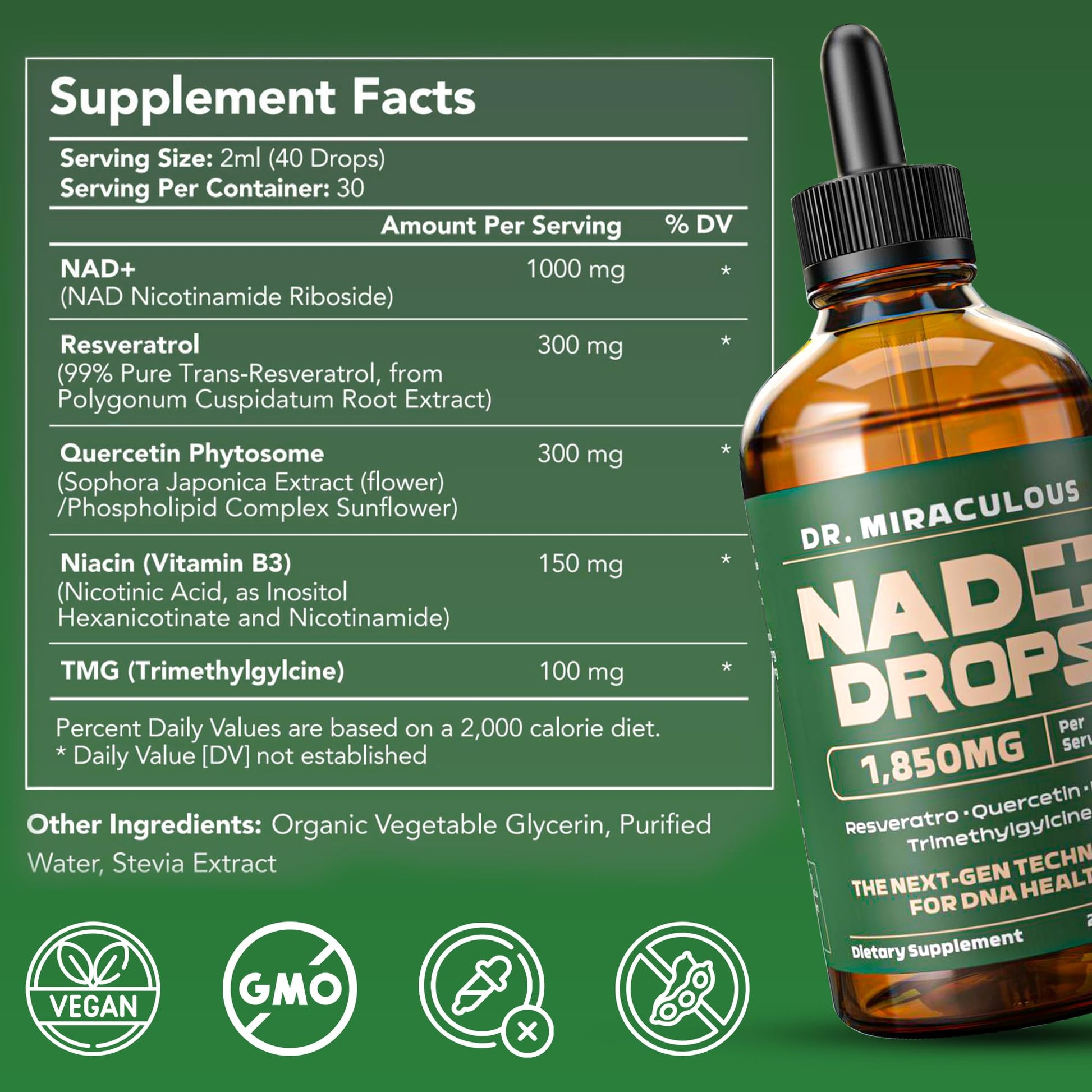 Dr. Miraculous Pure NAD+ Supplements 1850mg Liquid Drops for Women & Man | Nicotinamide Riboside Organic NAD Plus Boosting Supplement - Natural Lemon Flavor Dr. Miraculous uk supplements