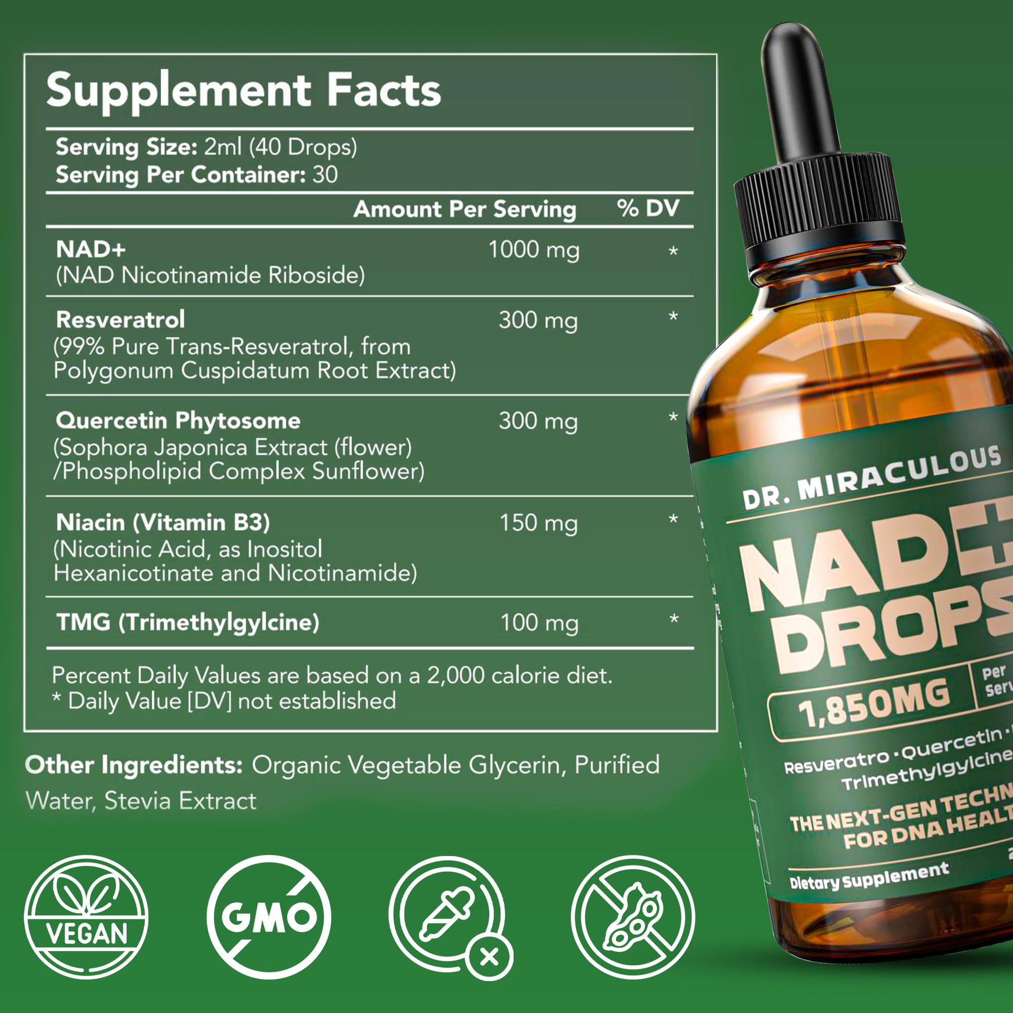 Dr. Miraculous Pure NAD+ Supplements 1850mg Liquid Drops for Women & Man | Nicotinamide Riboside Organic NAD Plus Boosting Supplement - Natural Lemon Flavor Dr. Miraculous uk supplements