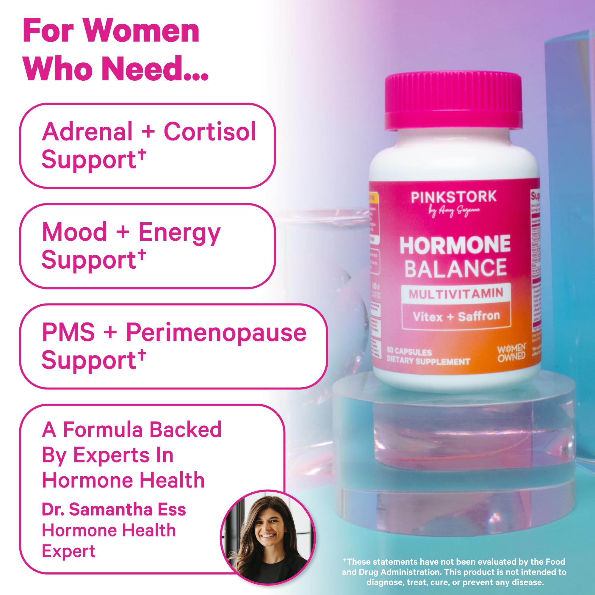 Pink Stork Hormone Balance Multivitamin for Women | 18-in-1 Vitex, Saffron, Ashwagandha, Magnesium | Mood, Energy, Cortisol, Adrenal Support | PMS, Perimenopause Support | 60 Vegan Capsules Pink Stork uk supplements