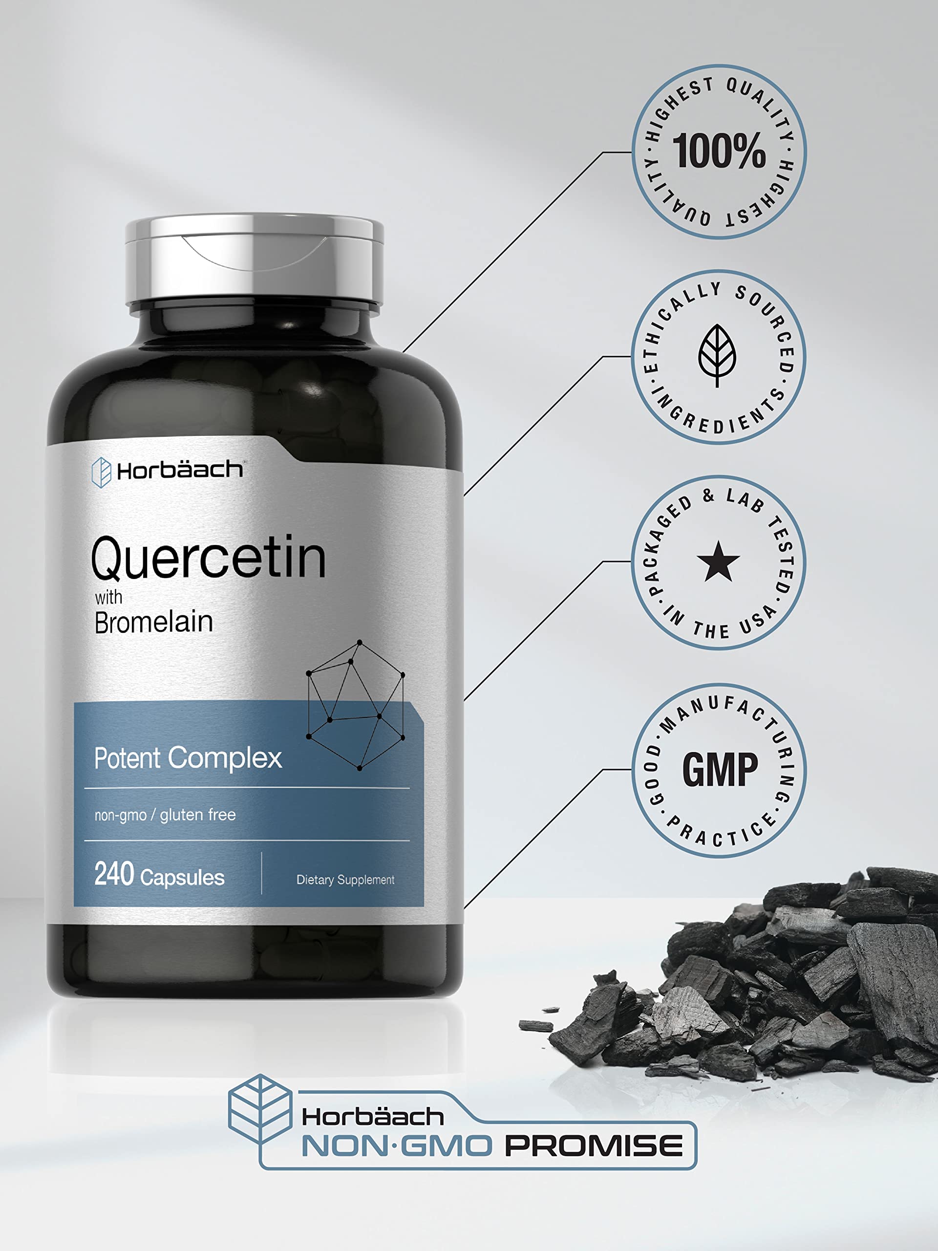 Quercetin with Bromelain Supplement | 240 Capsules | Non-GMO and Gluten Free Horbäach uk supplements