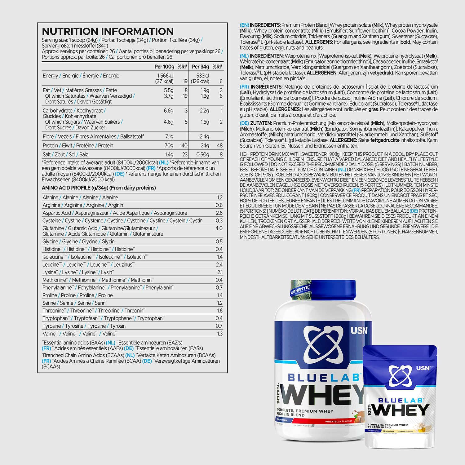USN Blue Lab Whey Protein Powder: Wheytella - Whey Protein 908g - Post-Workout USN uk supplements