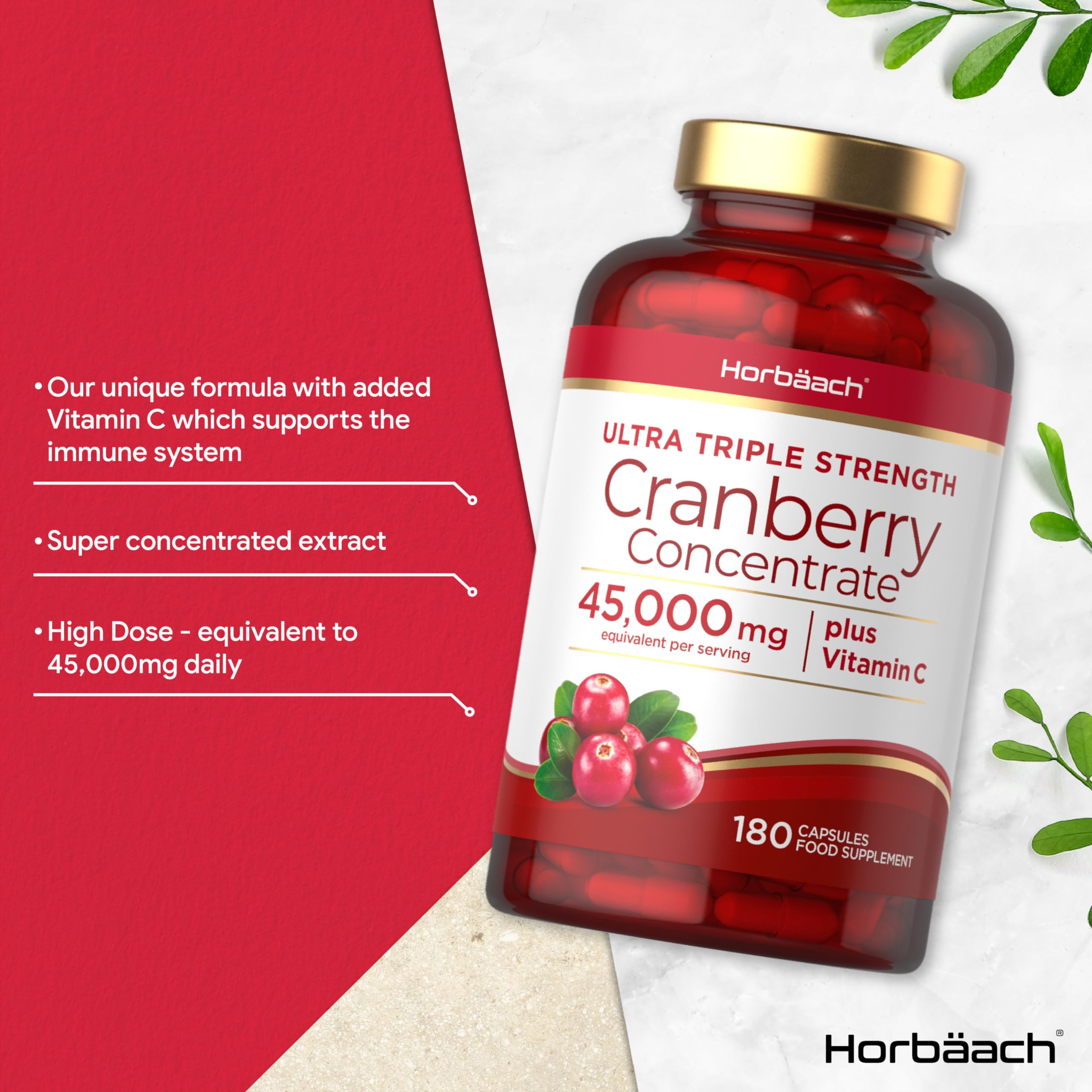 Cranberry Capsules 45,000 mg | High Strength Cranberry Extract with Vitamin C Horbäach uk supplements