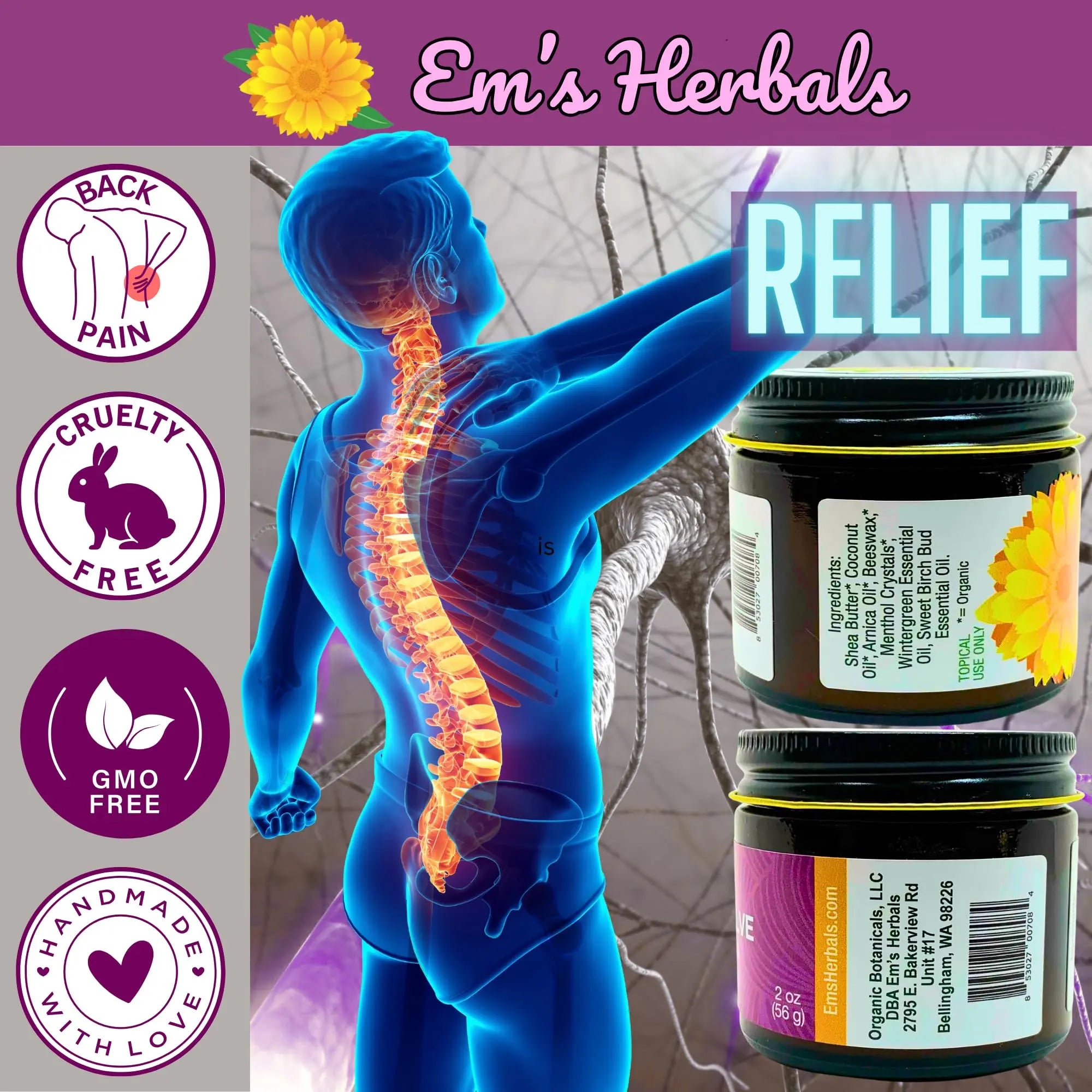 Em's Herbals, Muscle & Joint Care Arnica Salve - Amplified Arnica Salve Made with Menthol Crystals, and Effective Essential Oils to Penetrate Deep into Muscles, Joints, and Back Discomfort (2 oz) Em's Herbals uk supplements