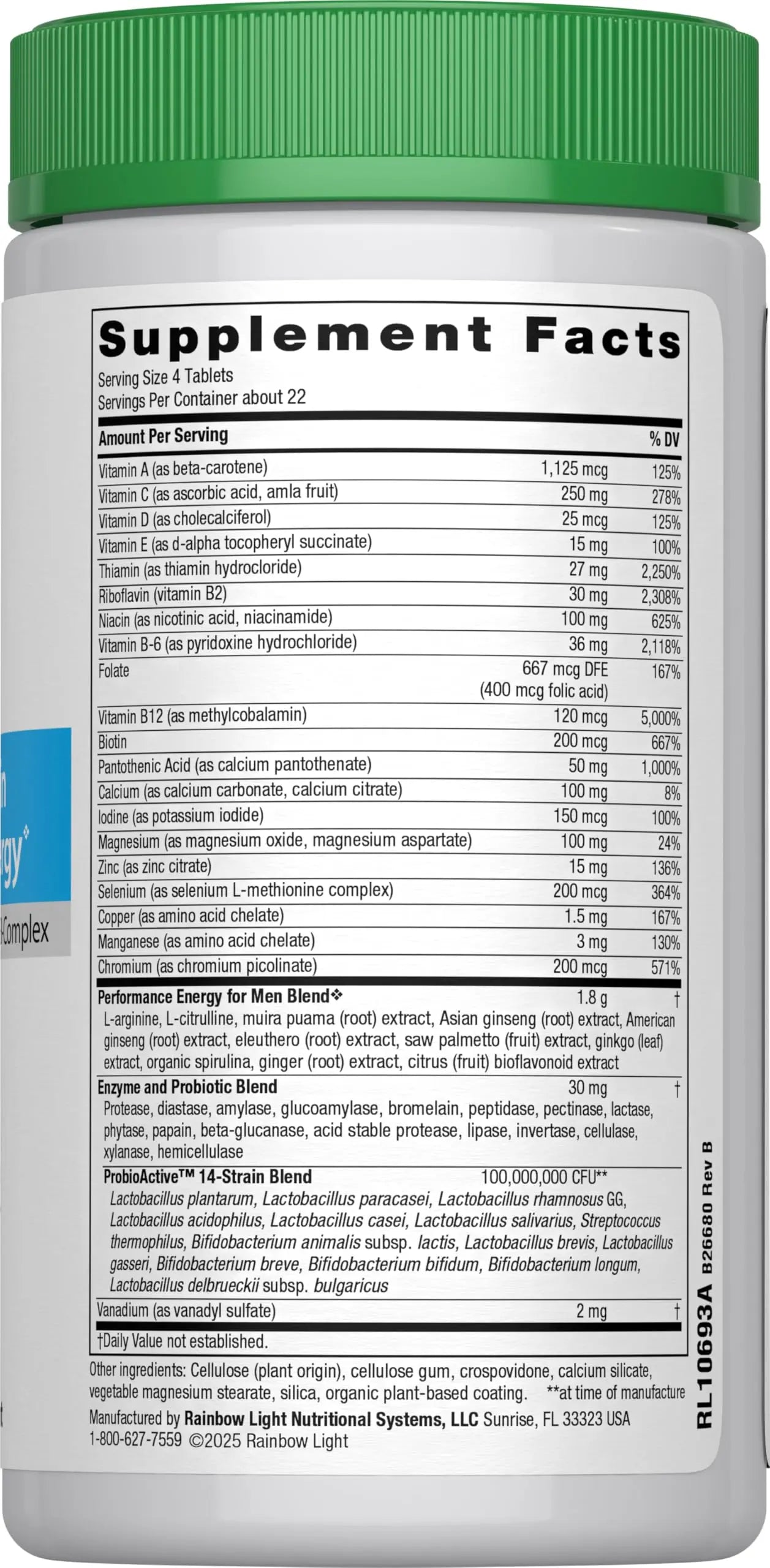 Rainbow Light Performance Energy Multivitamin for Men + | 90 Tablets | Real Food Nutrients | with Digestive Enzymes & Probiotics | Nitric Oxide Precursors Rainbow Light uk supplements